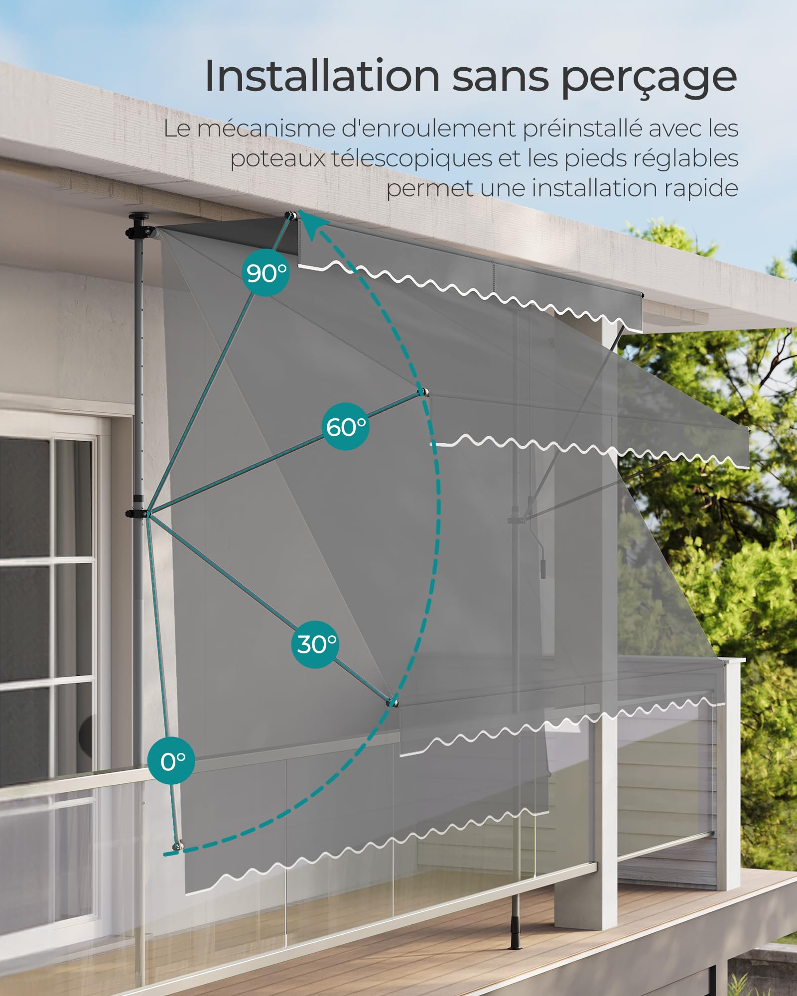 SONGMICS Store Banne Rétractable, Store Manuel, Réglable en Hauteur, avec Manivelle pour Balcon, Jardin, Terrasse, 400 x 180 cm, Gris Anthracite GSA402G02