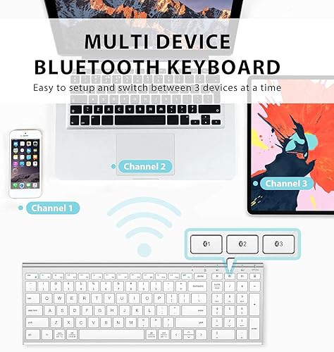 Miniatura 2 de iClever - Teclado Bluetooth recargable para varios dispositivos, bluetooth 5.1 con teclado numérico, diseño ergonómico, tamaño completo, conexión
