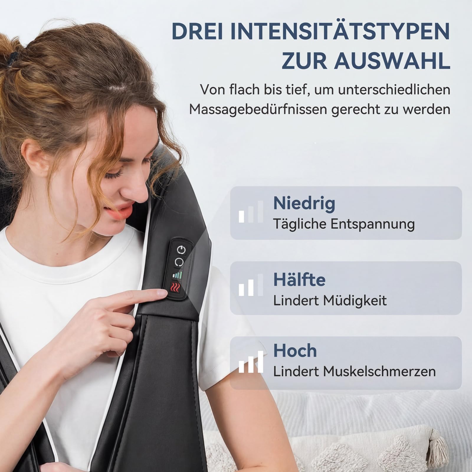 Nackenmassagegerät mit Shiatsu & Wärme, 3D Massageköpfe 3 Modi, Kabelgebundenes PU-Leder Massage für Nacken & Schultern, Shiatsu Massagegerät für Auto Zuhause Büro, Perfect Geschenk für Männer Frauen