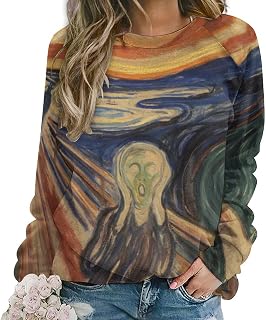 ENLACHIC Women's Van Gogh Oil Painting Printed Graphic Sweatshirts Crewneck Long Sleeve Shirts Casual Pullover Tops