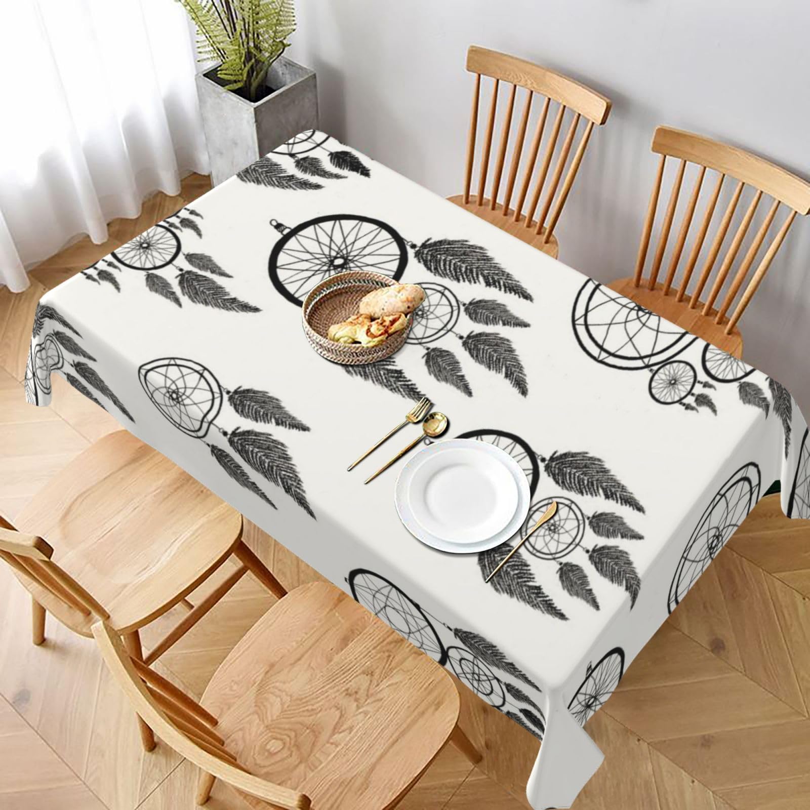 BNVSADC Gray Dream Catcher Printed Rectangle Tablecloth 228x152 CM, Water Resistant Polyester Table Cloth Decorative Fabric Table Covers for Kitchen Dining Table Parties Camping