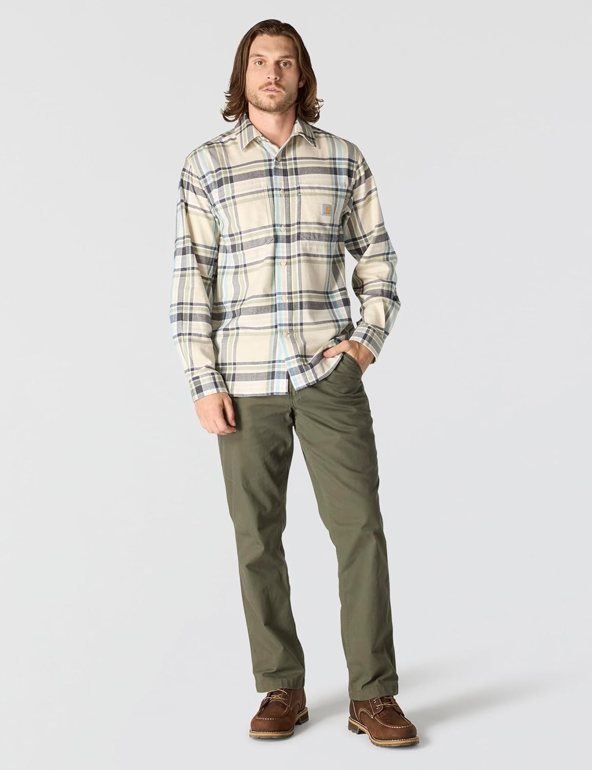 Carhartt Mens Rugged Flex Relaxed Fit Midweight Flannel Long-Sleeve Plaid Shirt - Image 3