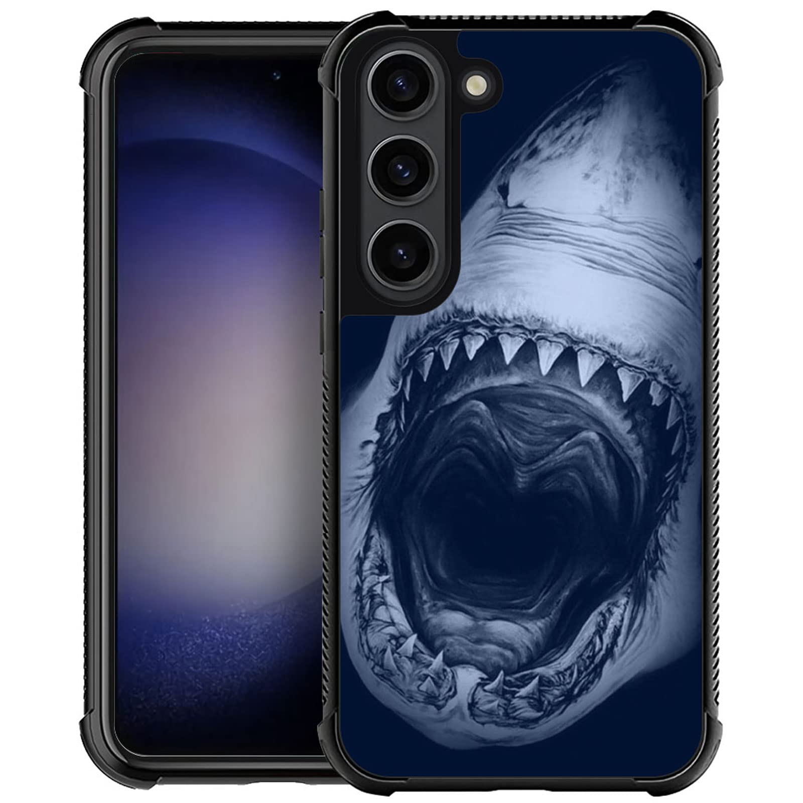 CARLOCA Compatible with Samsung Galaxy S23 Case,White Shark Identity Graphic Design Shockproof Anti-Scratch Hard Acrylic Case for Samsung Galaxy S23