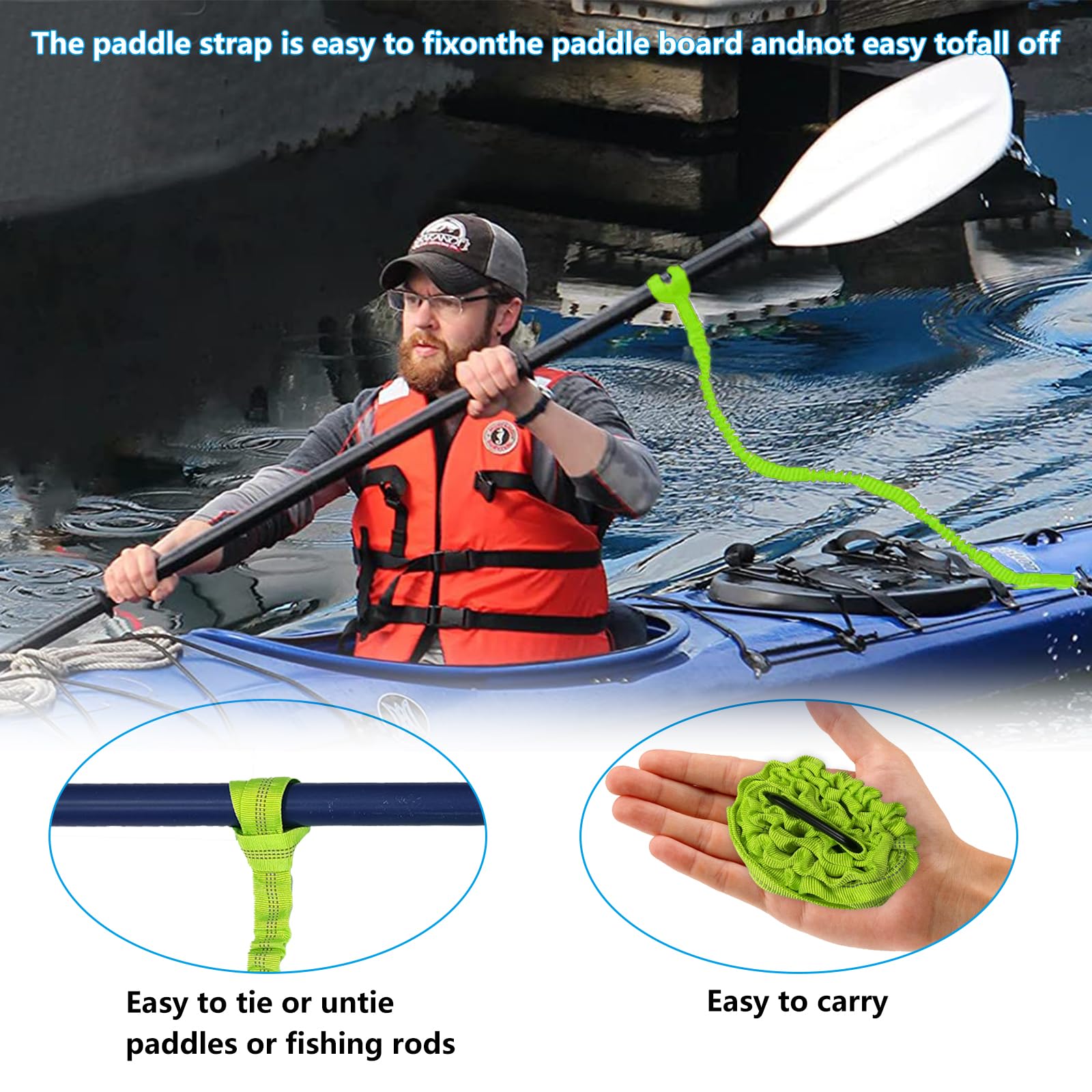 Correa de Paleta de Kayak 1,5 m Cuerda Elástica de Seguridad con Mosquetón para Remo