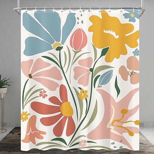 Miniatura 3 de Cortina de ducha bohemia abstracta floral de 60 x 72 pulgadas, juego de cortina de ducha de flores Matisse de los años 70 para baño, moderna cortina