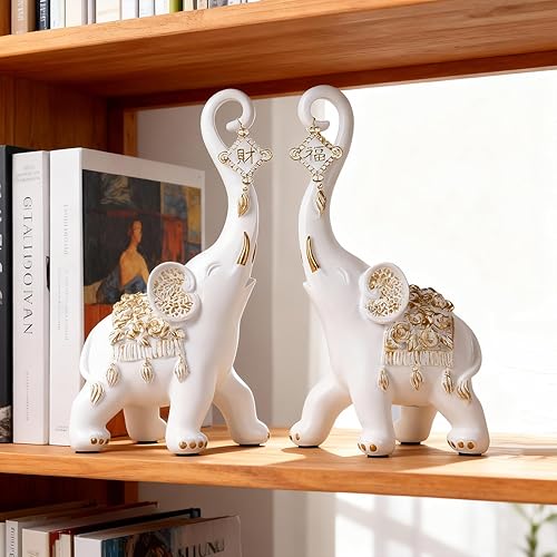 Miniatura 2 de Estatuas de elefante blanco para decoración del hogar, un par de estatuas de elefante de la suerte blancas y esculturas decorativas para la sala,