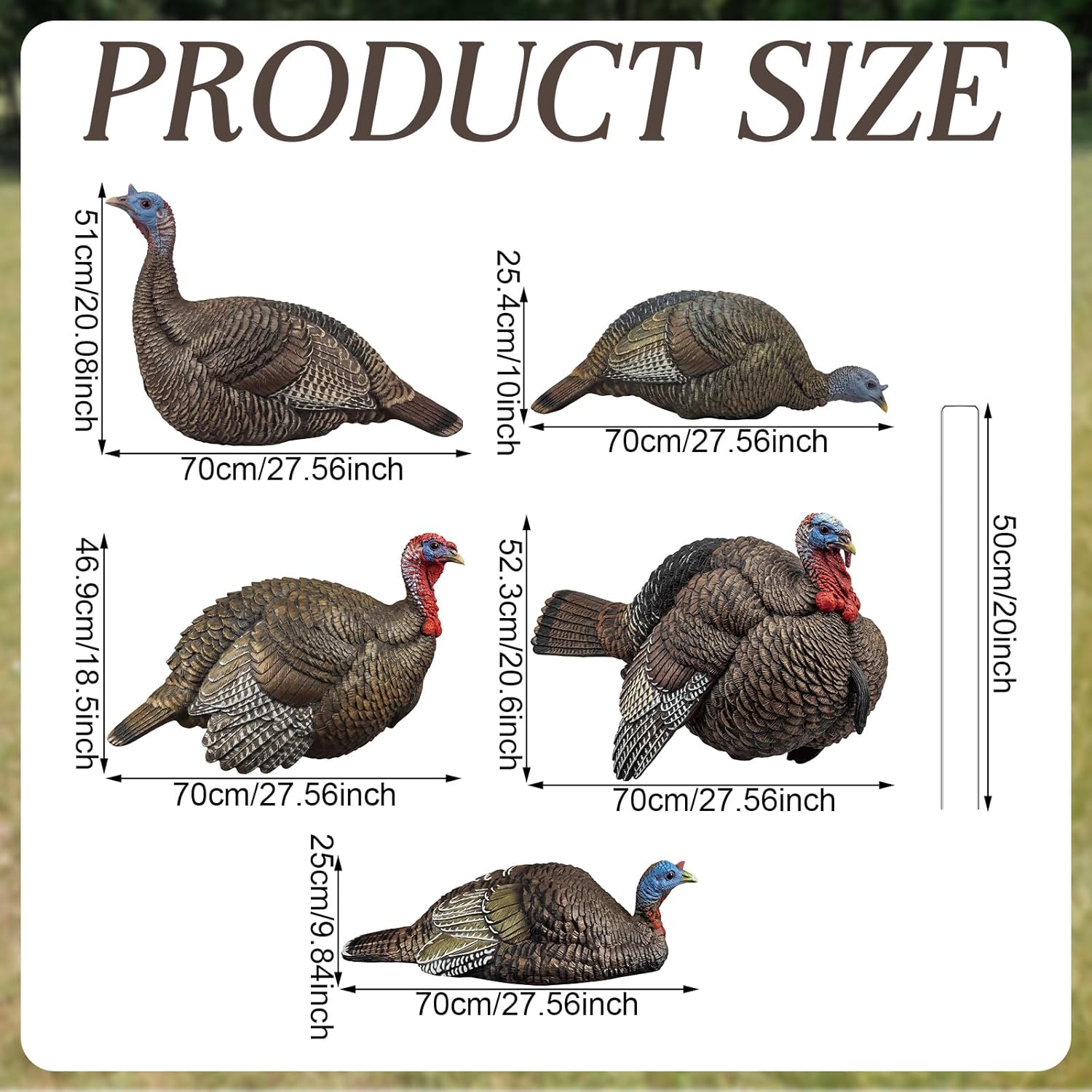 Novabright 5 Pcs 2D Turkey Decoys Hunting Stake-Lightweight Turkey Decoys Collapsible Stakes-Portable Pole for Replacement Stake Vivid
