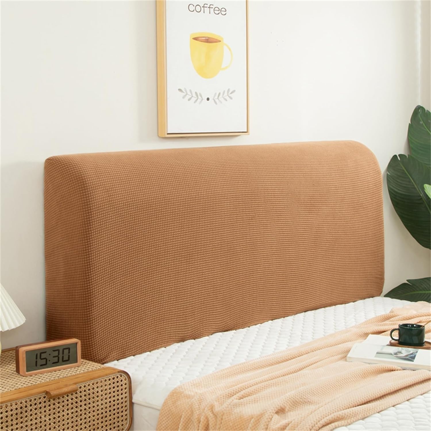 RTSFKFS Double/Single Bed Headboard Cover Velvet Padded Bed Headboard Slipcover Super King Size Small Bed Protector Slipcover for Bed Headboard Dustproof Decoration (Color : Camel, Size : 150cm/59in)