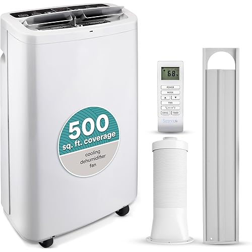 SereneLife Small Air Conditioner Portable 14,000 BTU with Built-in Dehumidifier - Portable AC unit for rooms up to 650 sq ft - Remote Control, Window Mount Exhaust Kit