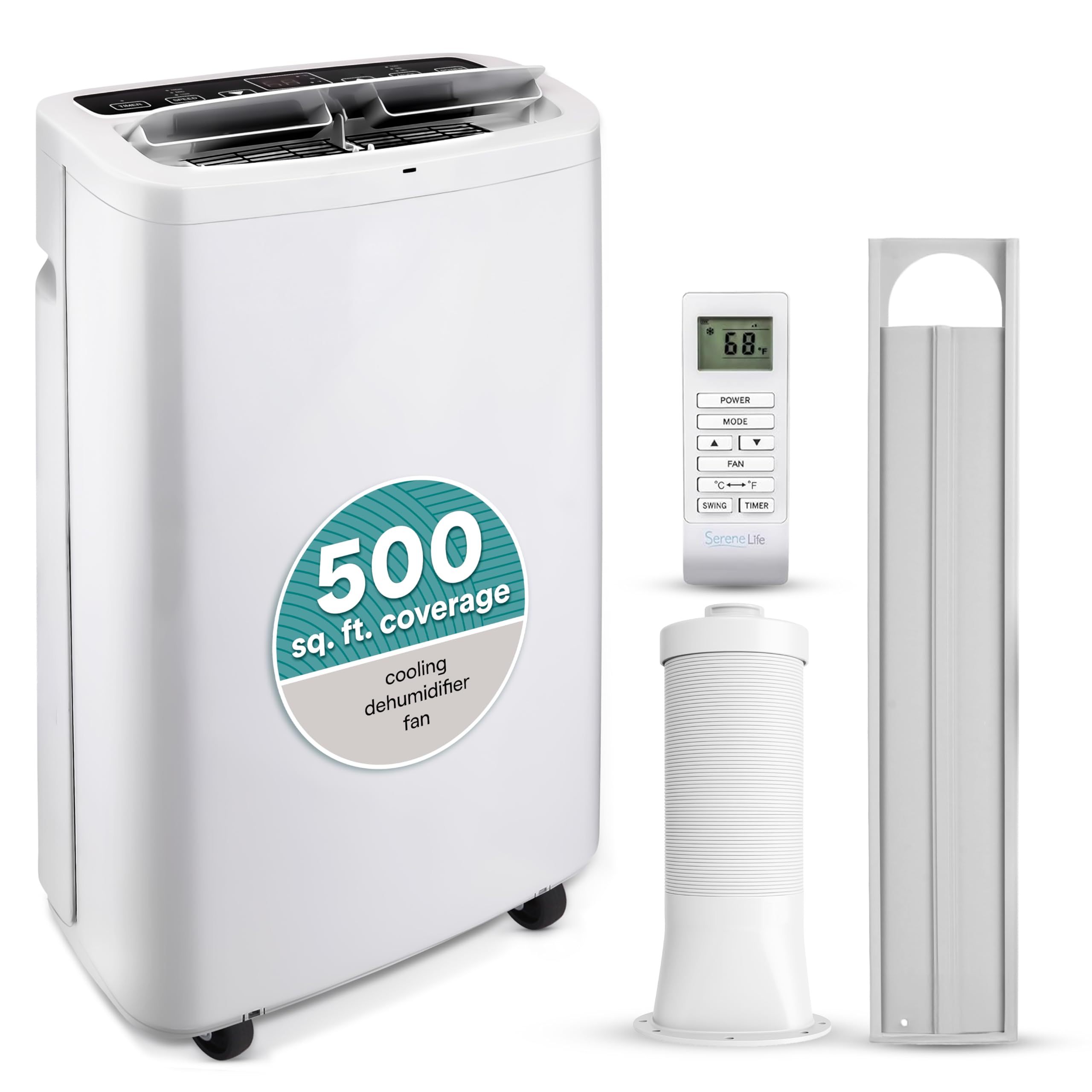 SereneLife Small Air Conditioner Portable 14,000 BTU with Built-in Dehumidifier - Portable AC unit for rooms up to 650 sq ft - Remote Control, Window Mount Exhaust Kit