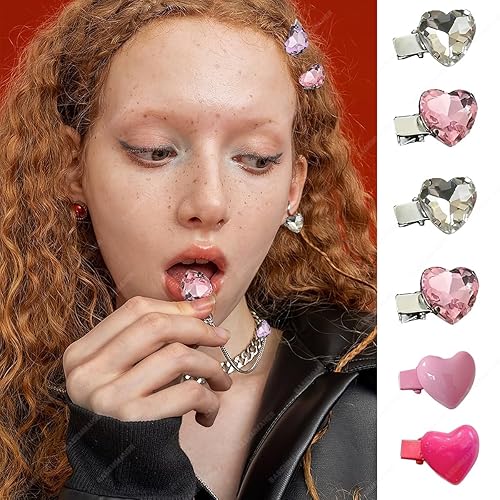Miniatura 6 de BASEMMAHER 22 pinzas para el cabello con diamantes de imitación de corazón para el día de San Valentín, con purpurina en forma de corazón,