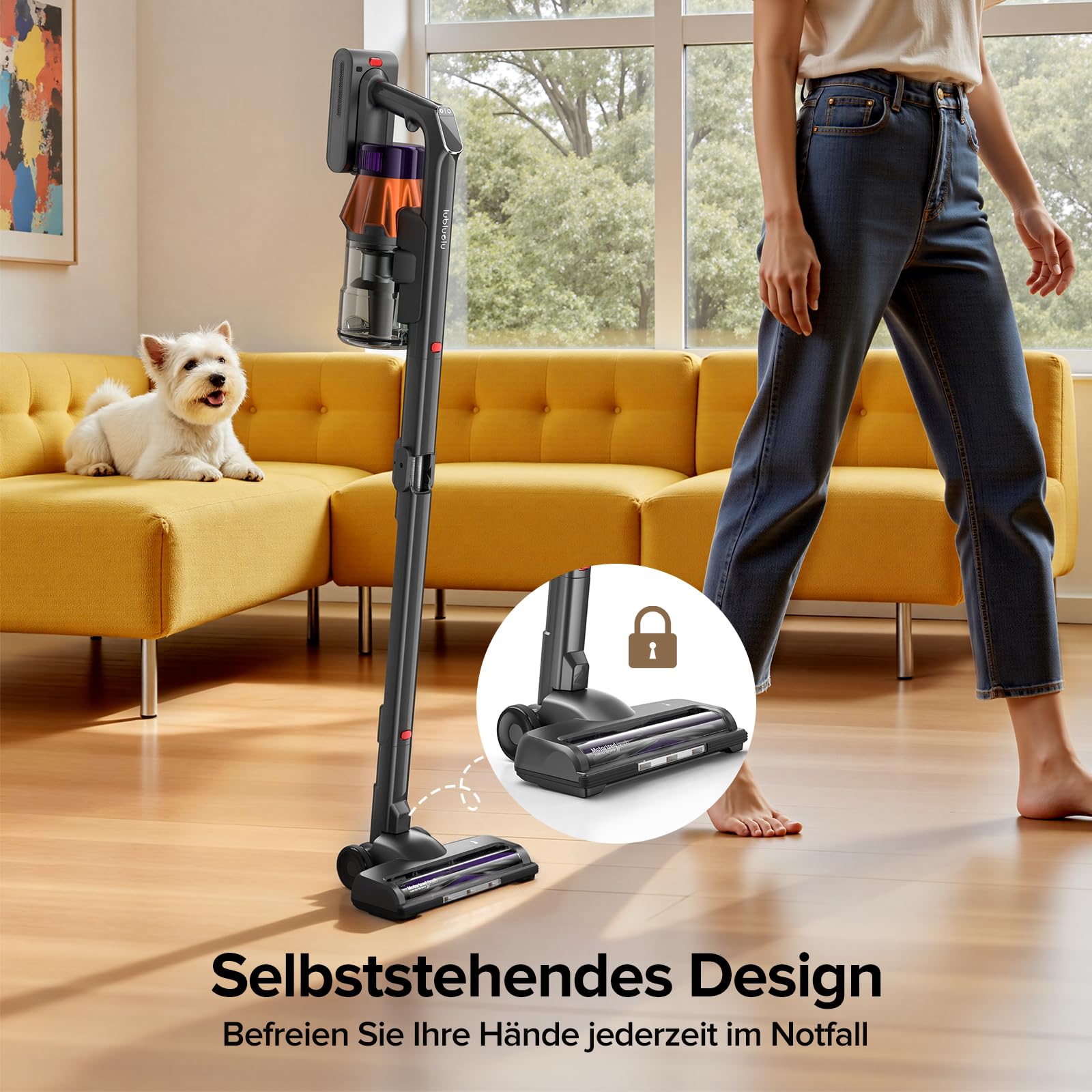 Lubluelu G30 Akku Staubsauger kabellos 55 kPa, 650 W bürstenloser Motor, selbststehend & faltbar, bis zu 65 Min. Laufzeit, mit Ladestation, 7-stufiges Filtersystem, für Tierhaare, Hartböden & Teppiche
