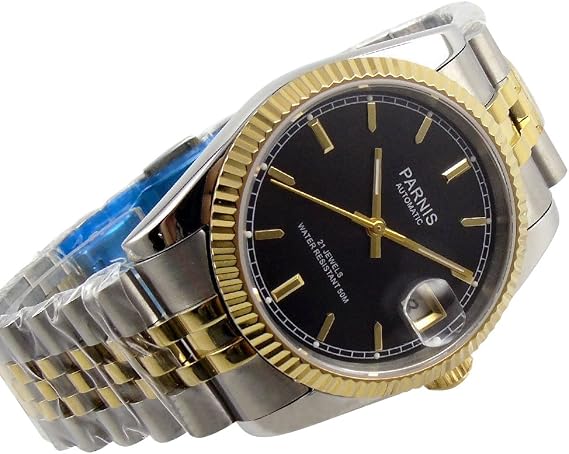 Whatswatch 36mm Parnis Black dial الياقوت الزجاج 21 جواهر Miyota Automatic Mens Watch ZA-337