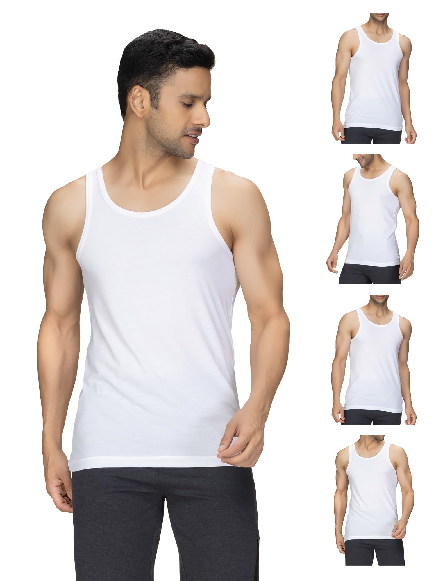 Men's Cotton Vest, Regular Fit, Solid, Pack of 5, Polar White