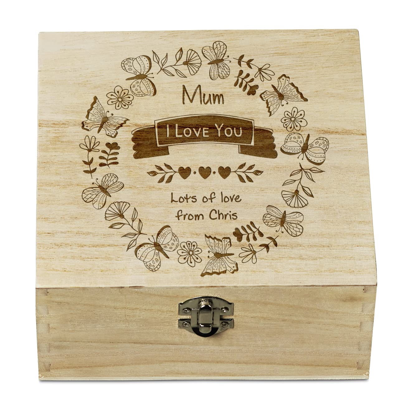 ukgiftstoreonline Personalised Mum Love You Engraved Wooden Keepsake Memory Gift Box