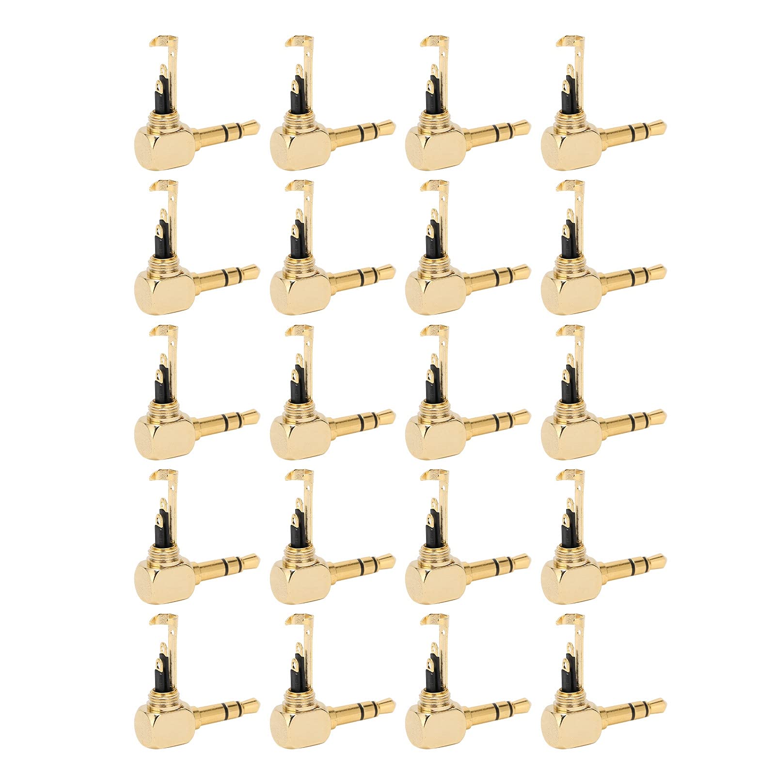 20 Piezas Adaptador de Audio de 3,5 mm de 3 Secciones Adaptador de Audio Dorado de 90 Grados en Forma de L Enchufe para Auriculares DIY