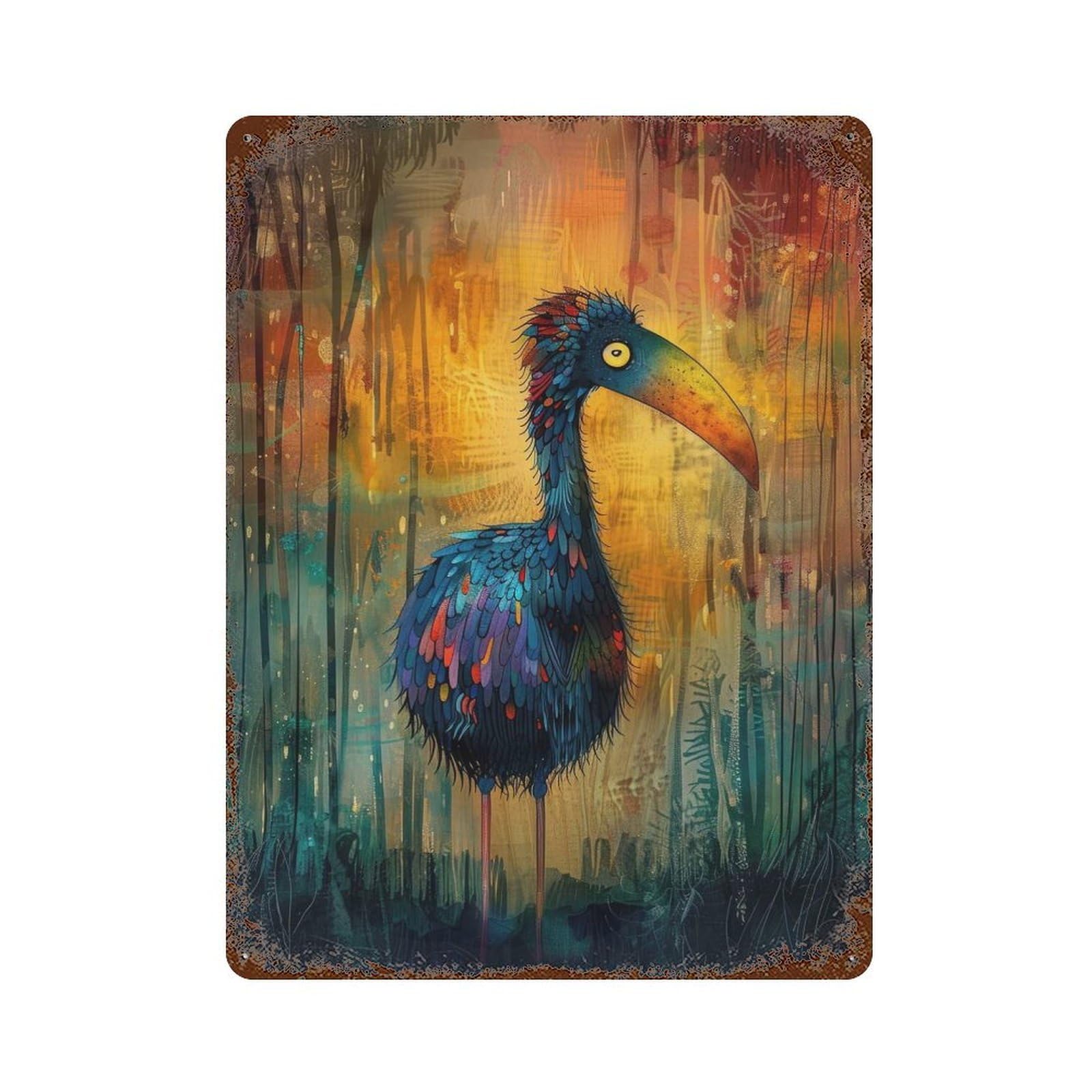 Distressed Metal Wall Sign with Whimsical Dodo Design 15.7"x11.8", for Shed, Workshop And Garage Wall Decor, Decorative Metal Wall Art