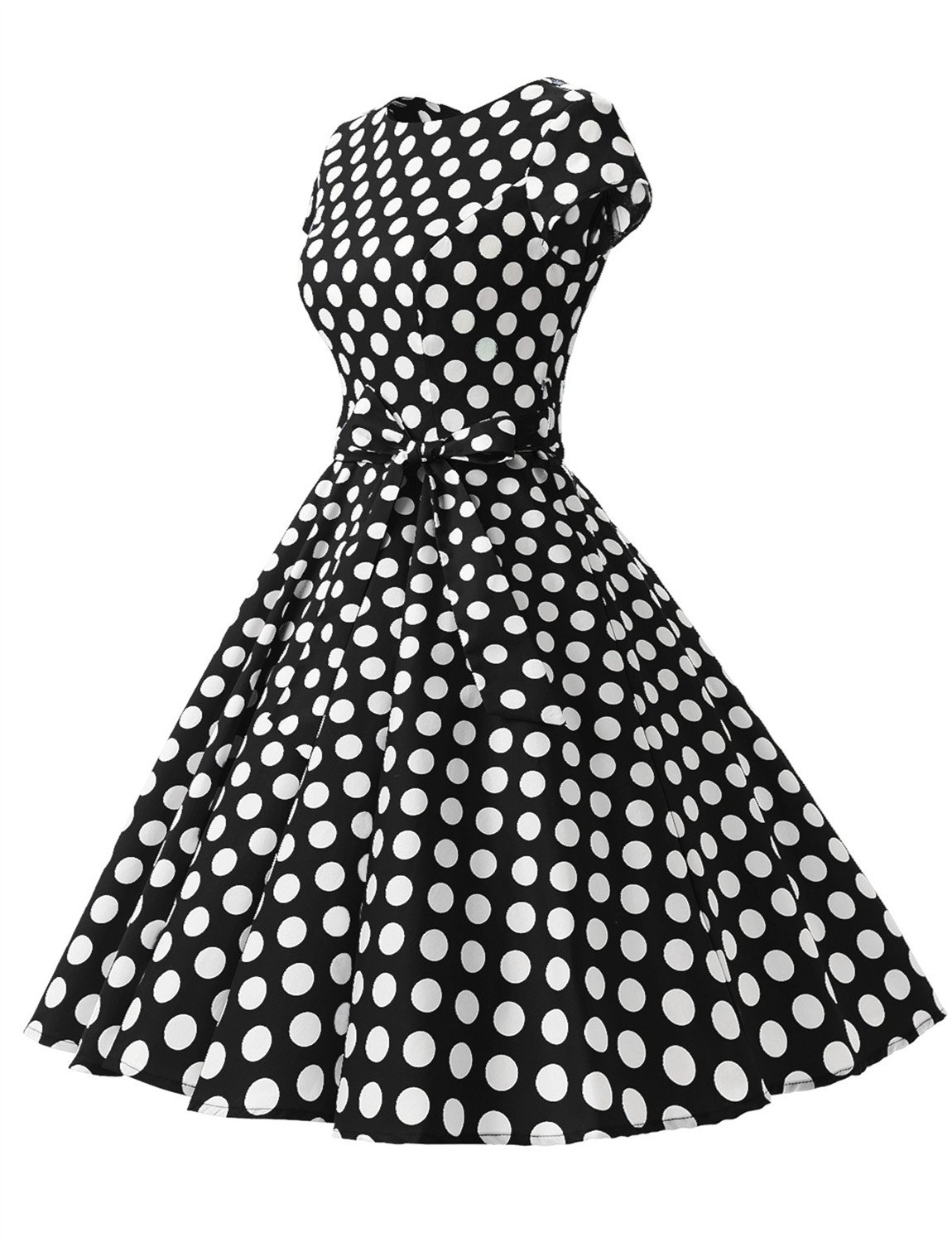 Dressystar Vintage Anni '50 Polka DOT e Tinta Unita Abiti da Ballo cap-Sleeve