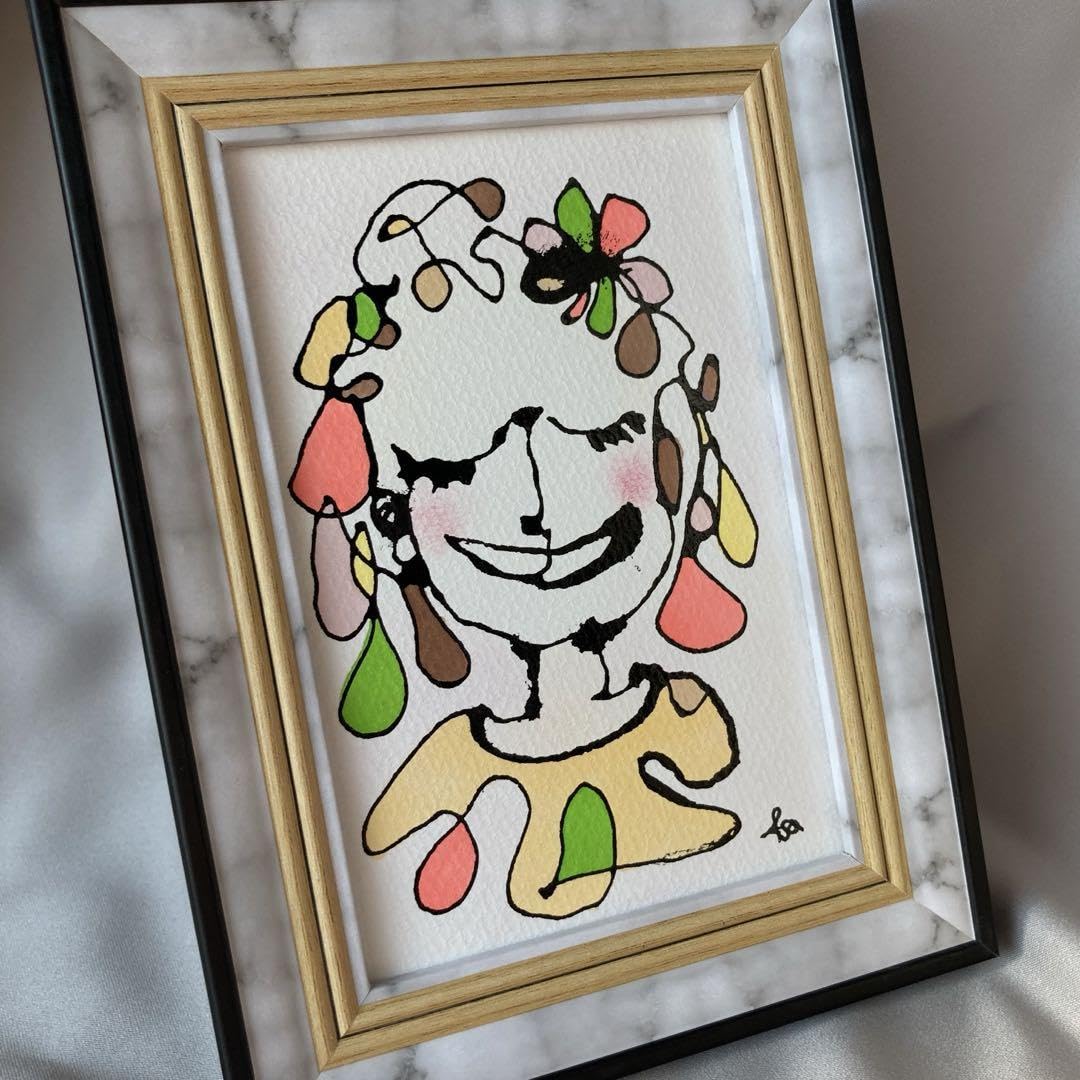 Amazon.co.jp: 2403 笑顔 絵画 墨 アート 線画 人物画 イラスト