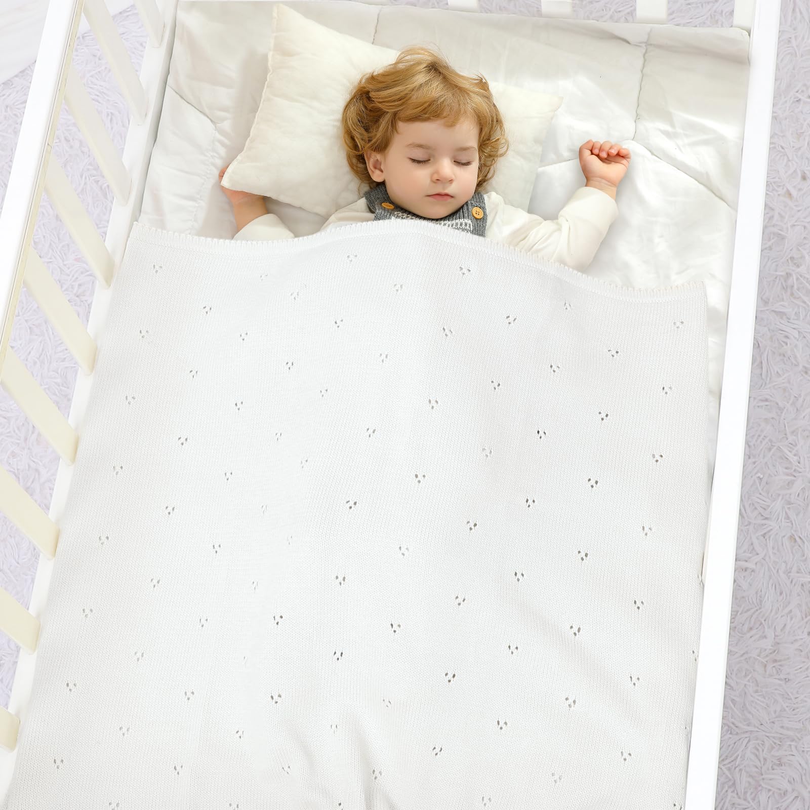 DovFanny Cotton Cellular Baby Blanket Knitted Soft Blanket for Newbron Baby Boy and Girls 100 x 80cm - Image 2