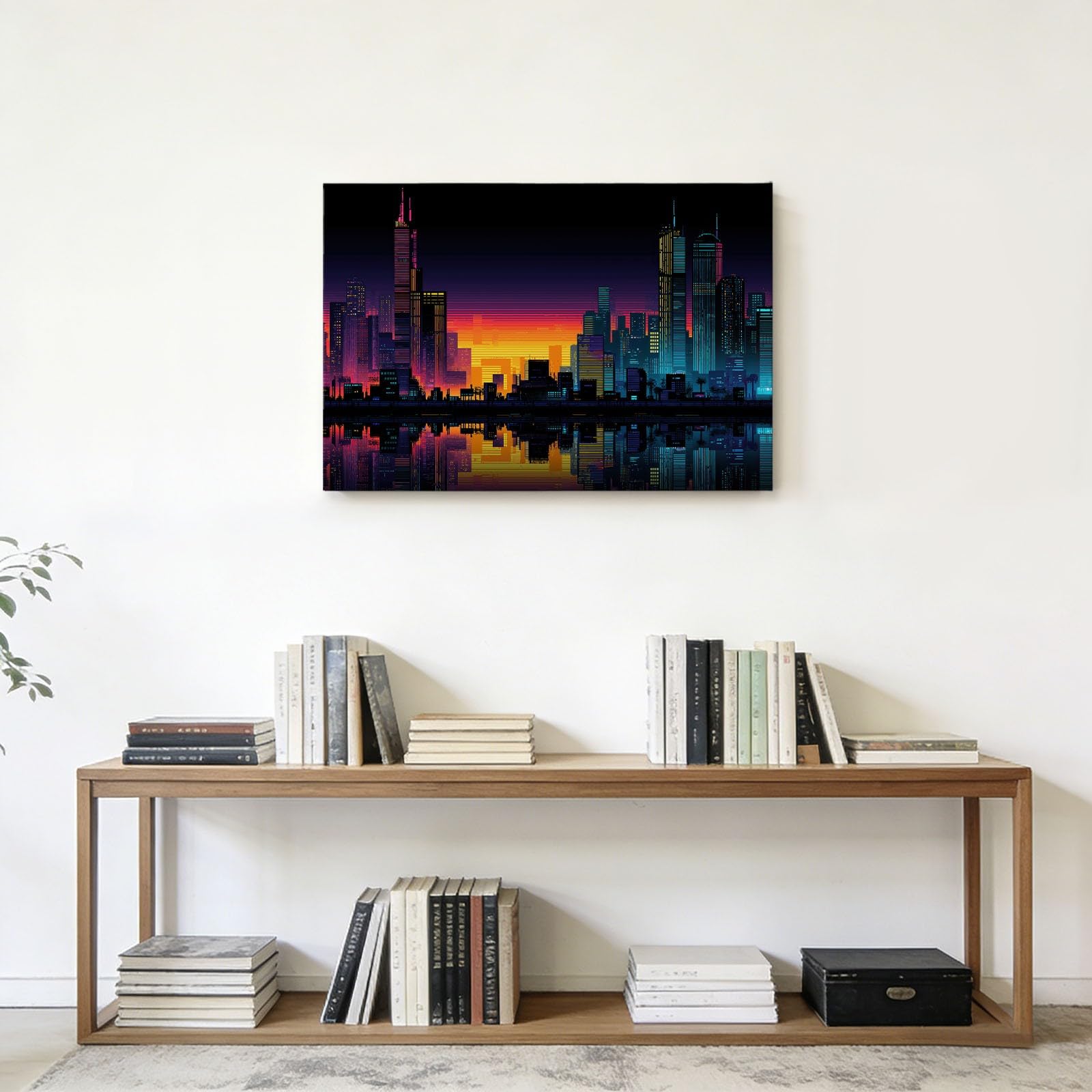Grand Tableau sur Toile Encadré Gaming Cyber Ville, Photo Peinture Décoration Murale XXL – Affiches Art Moderne Salon Chambre Maison 90x60 cm