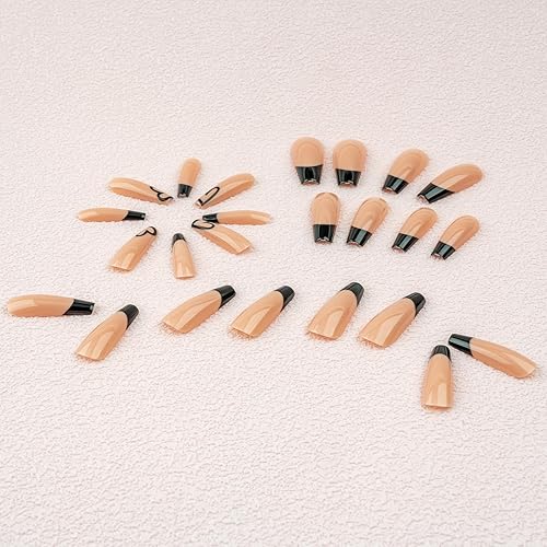 Miniatura 5 de Uñas postizas extralargas a presión con diseño de corazón negro, uñas postizas acrílicas, puntas francesas largas, cobertura completa, pegamento