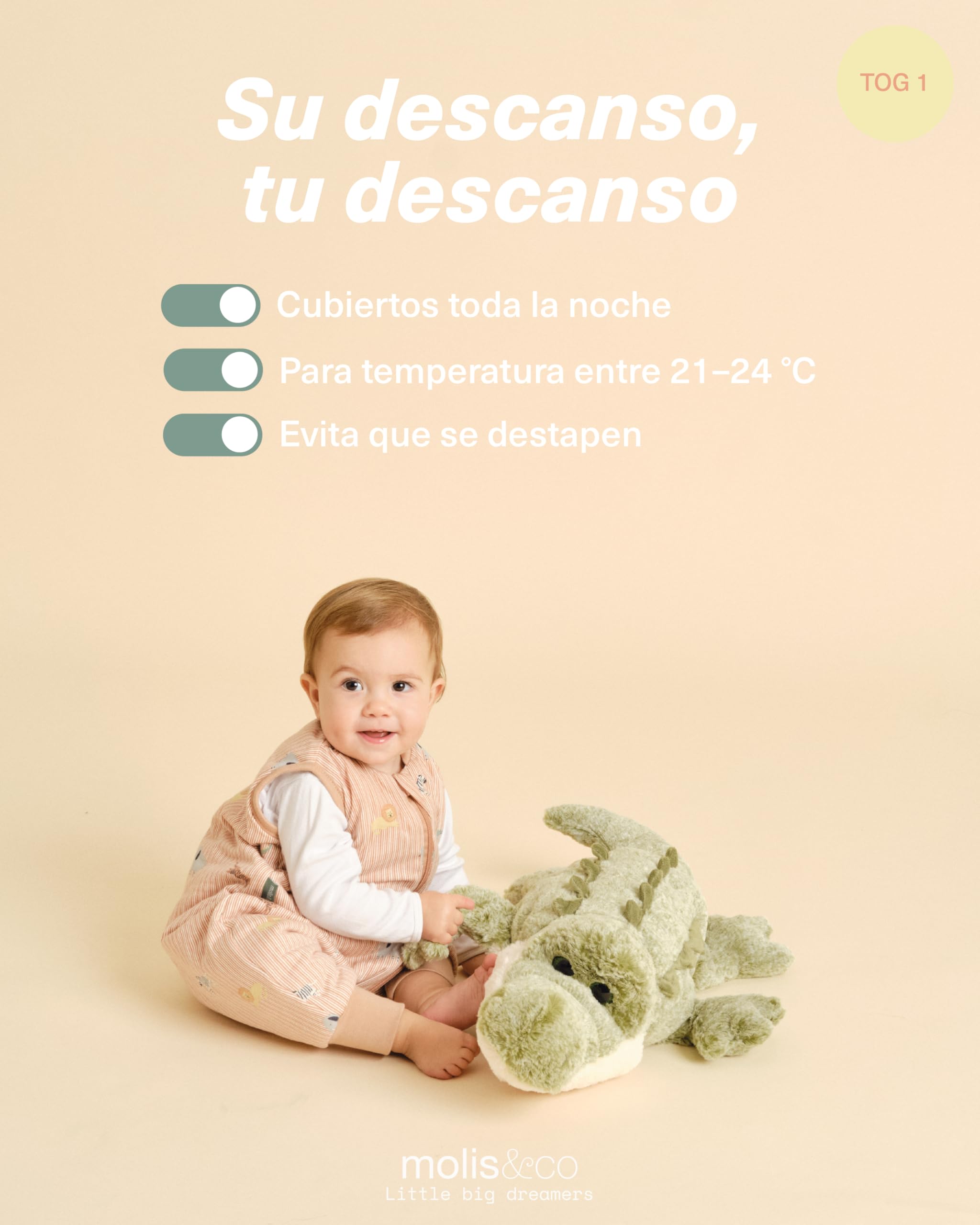 molis&co - Pijama Manta con Pies 1.0 TOG - 90 cm (3 años) - Ideal para Primavera y Otoño - 100% Algodón (Oeko-Tex 100) - Jungle - 5