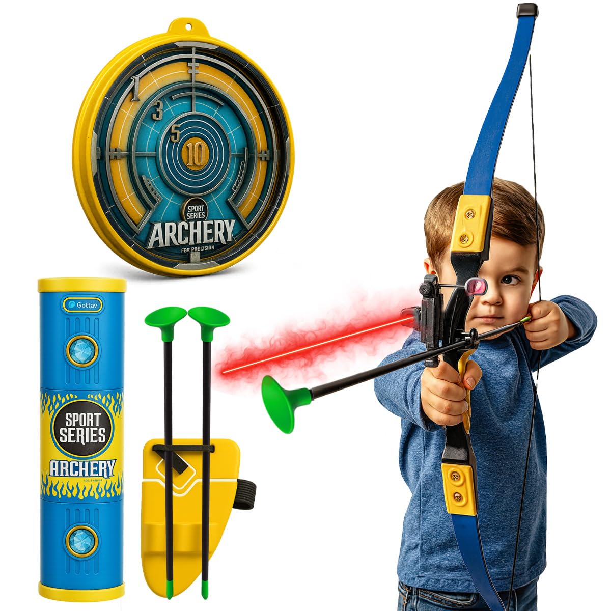Toyana Kids Bow and Arrow Set - 71 cm Archery Set with Aiming Light, Target Board, Quiver & 3 Suction Cup Arrows, Indoor & Outdoor Sports Activity Gift Toy for Boys & Girls 3+ Years โ image 1