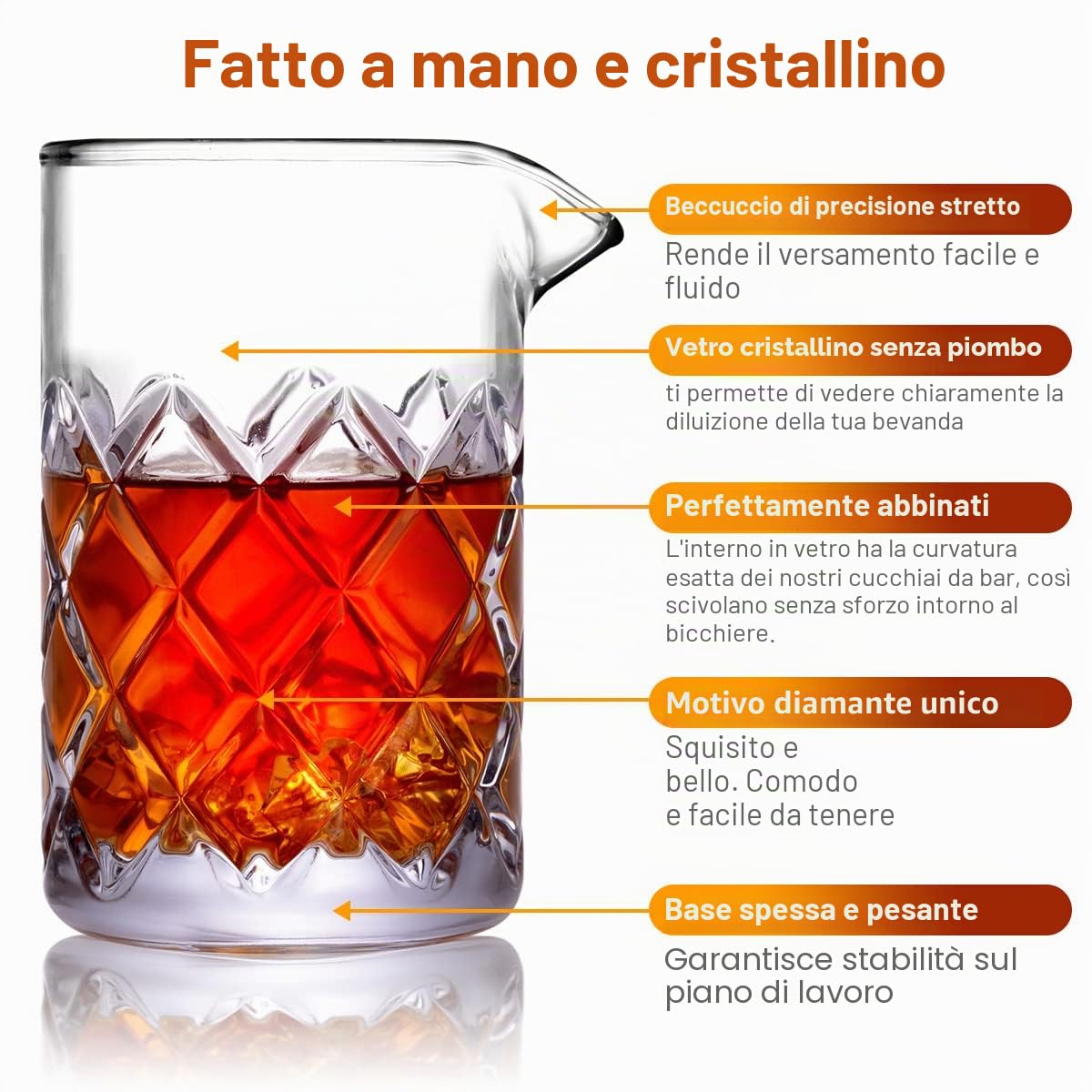 Bicchiere per miscelare cocktail - [18 OZ] bicchiere da mescolare in cristallo, fondo pesante spesso - Strumenti per baristi del bar per bar artistici e baristi professionali