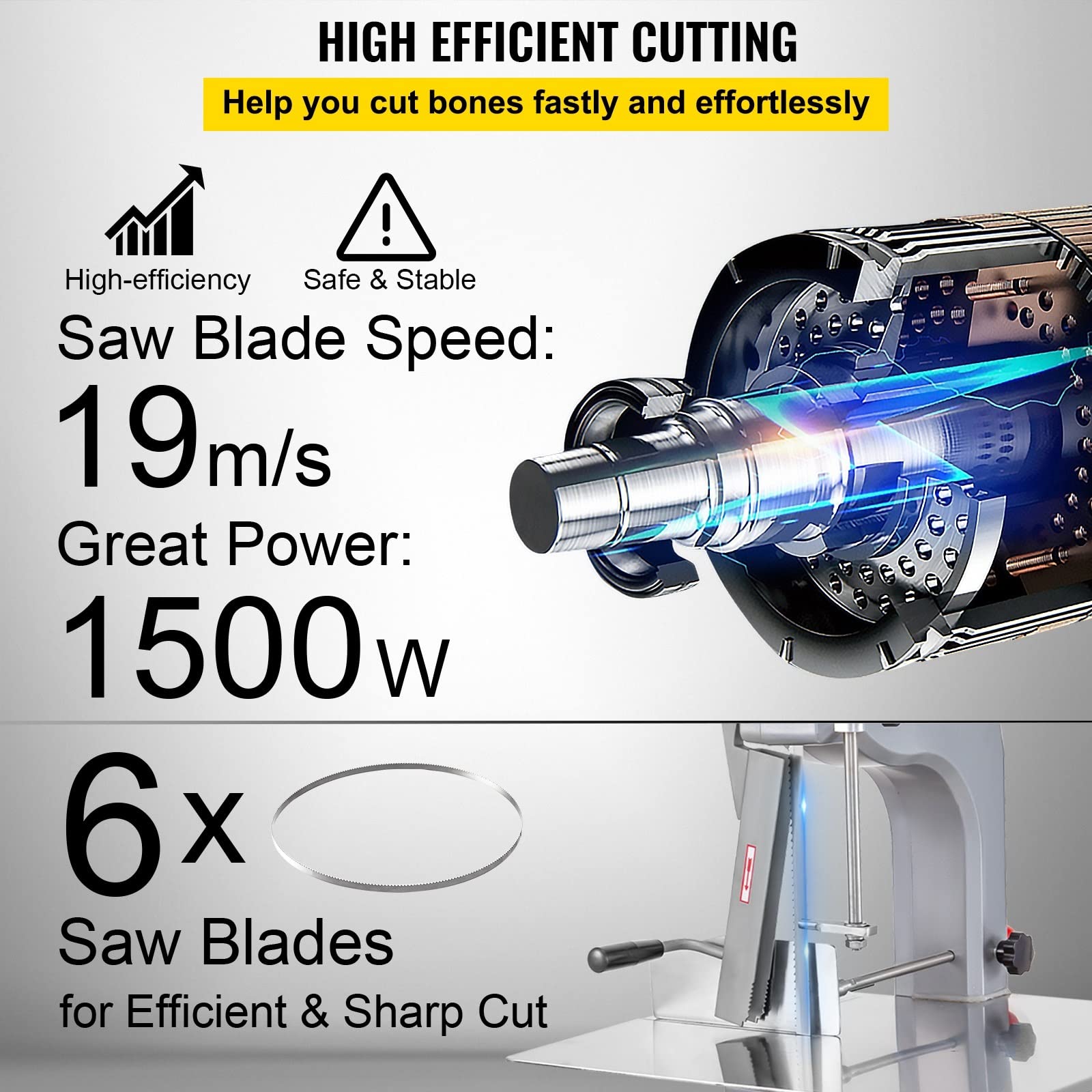 Elektryczna maszyna do cięcia mięsa i kości Maszyna do cięcia Chopper Kuchnia Spożywcza stal nierdzewna Szeroko stosowana w supermarketach handlowych(1500W Bench Saw)