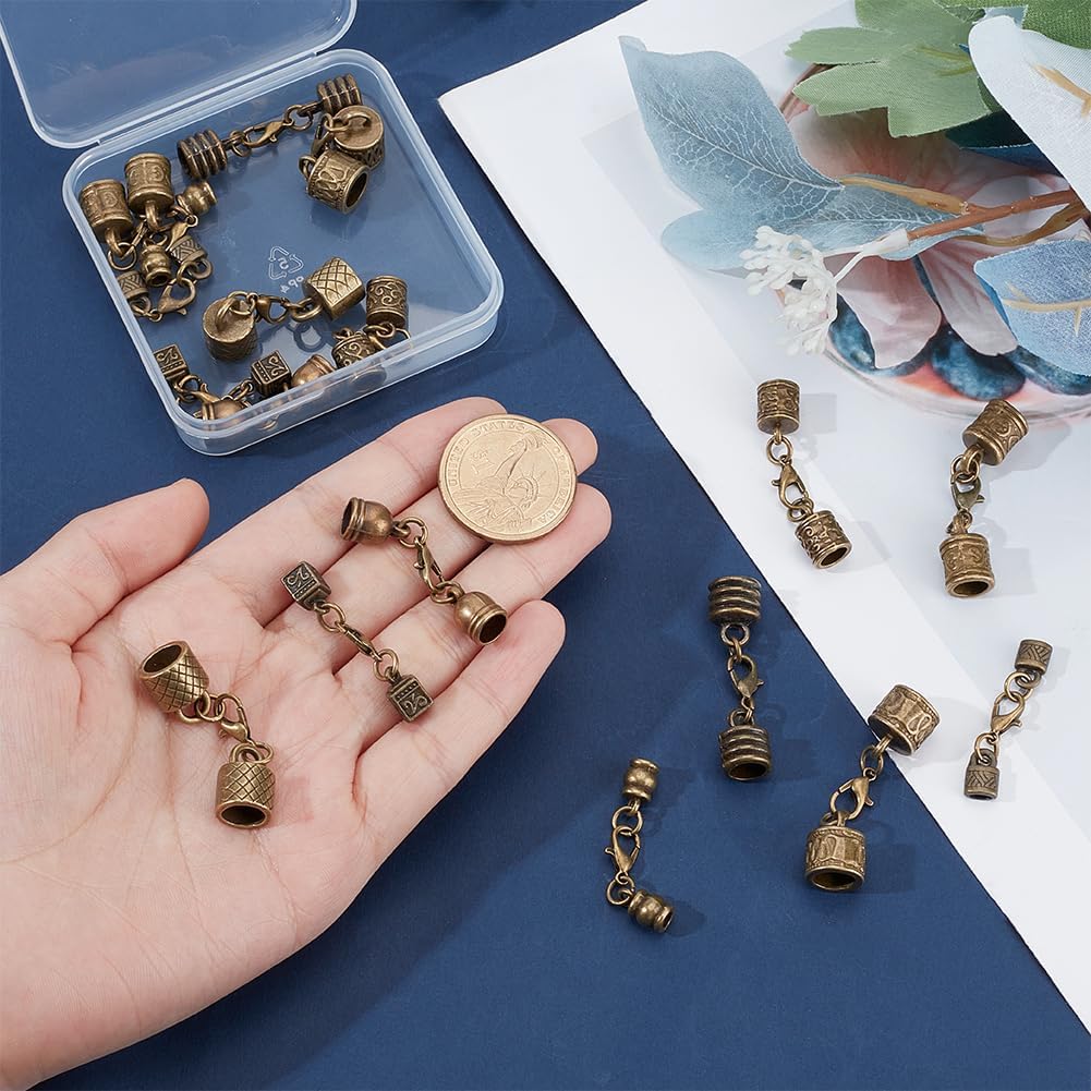 PH PandaHall 18 Sets Leather Cord End Caps with Lobster Clasp, 9 Styles Metal Cord End Caps Jewelry Clasps Connector Antique Bronze Bracelet Buckle for DIY Crafts Necklaces Bracelet Jewelry Making - Image 3