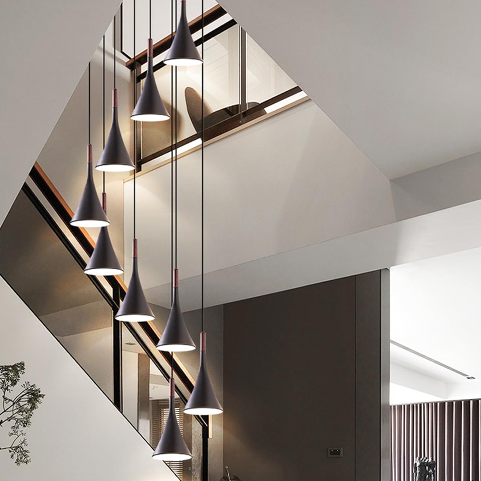 Lustre d'escalier moderne suspension LED boule de verre réglable
