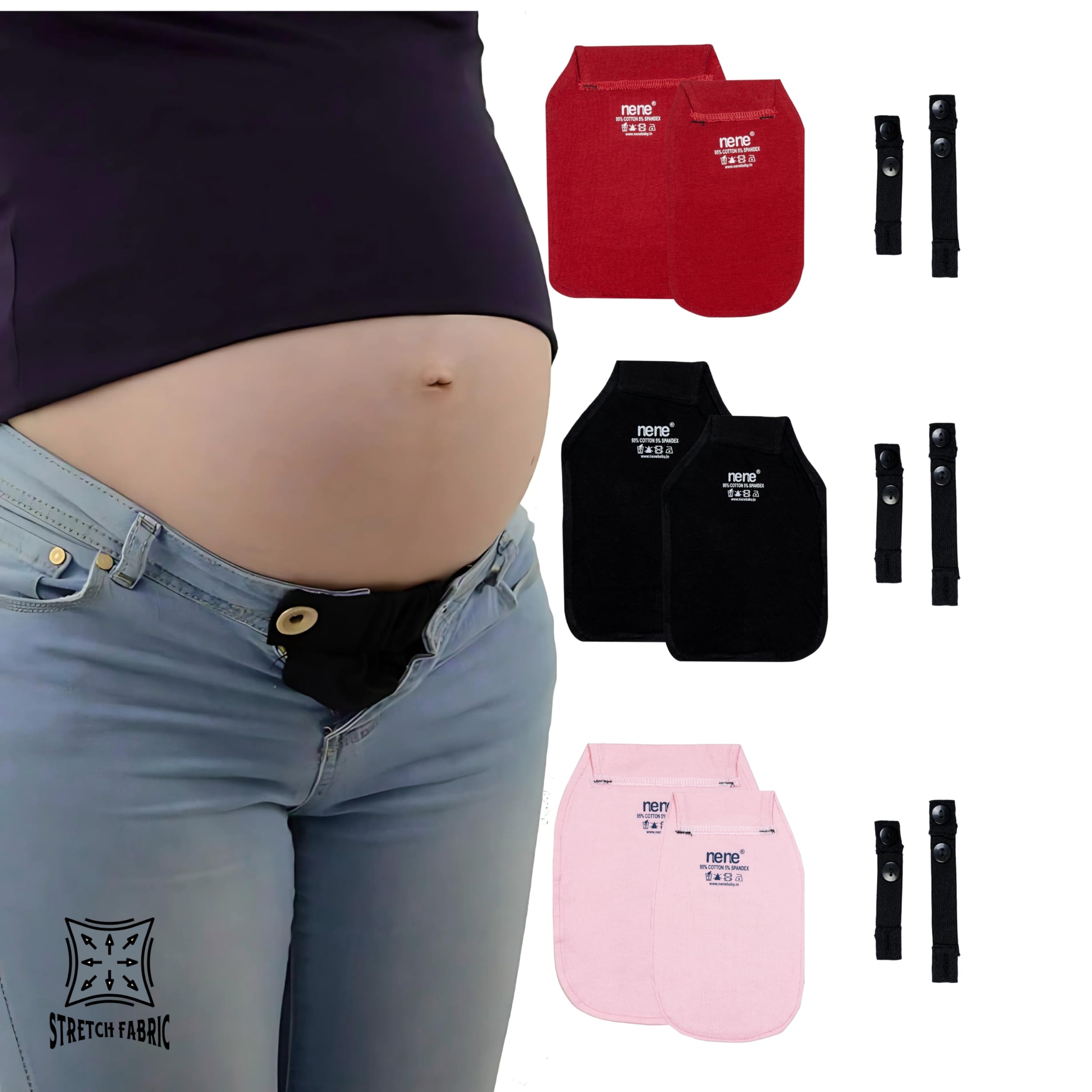 nene Maternity Jeans Extender Kit – 6pcs Adjustable Waist Extenders for Pregnant Women | Belly Bands for Pants, Elastic Stretch Button Expanders for Maternity Wear (Multicolor 1)-image-32