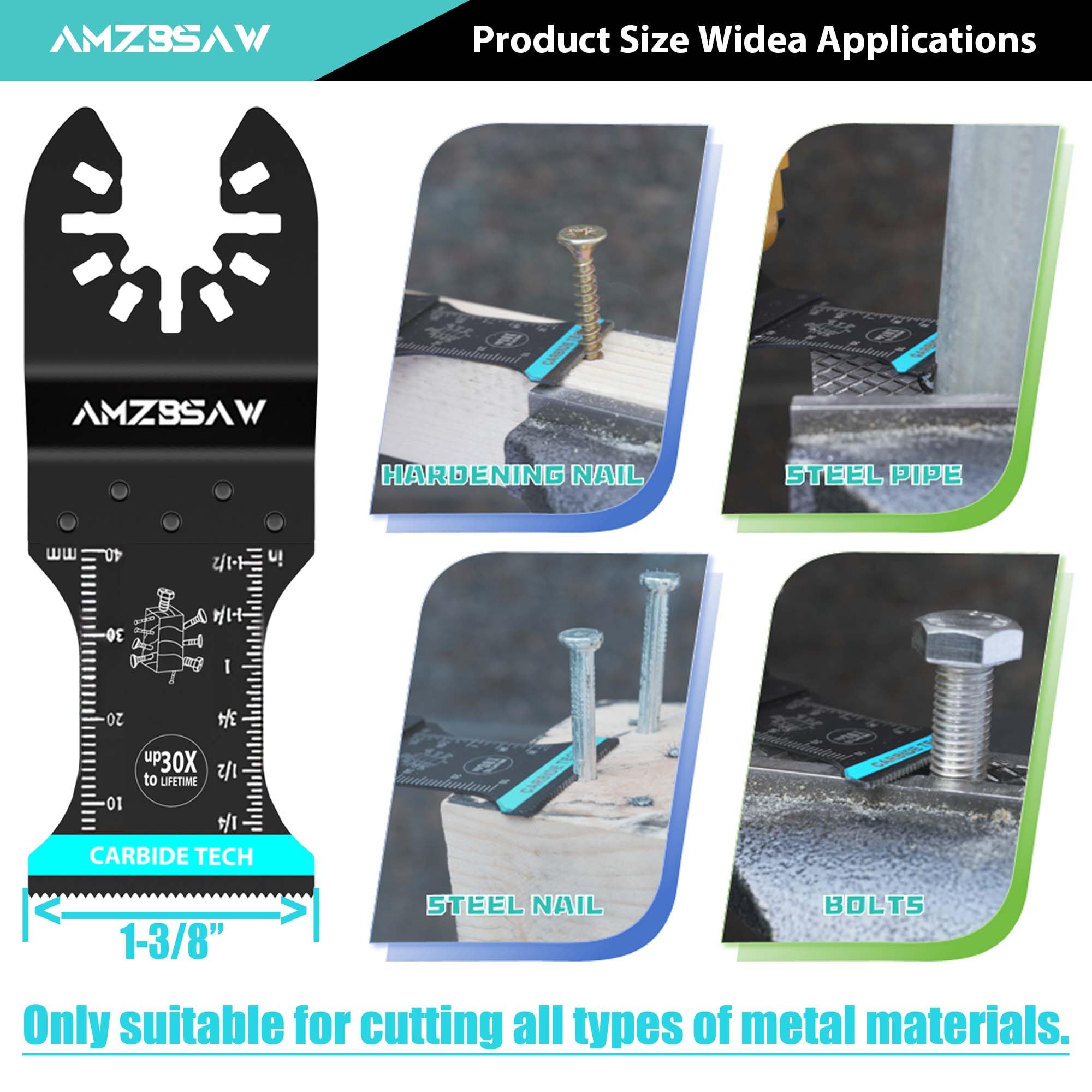 AMZBSAW 10 hojas de herramientas oscilantes de carburo, kits profesionales de cuchillas multiherramienta para pernos, tornillos, material duro, clavos de metal, paneles de yeso y madera, hojas de