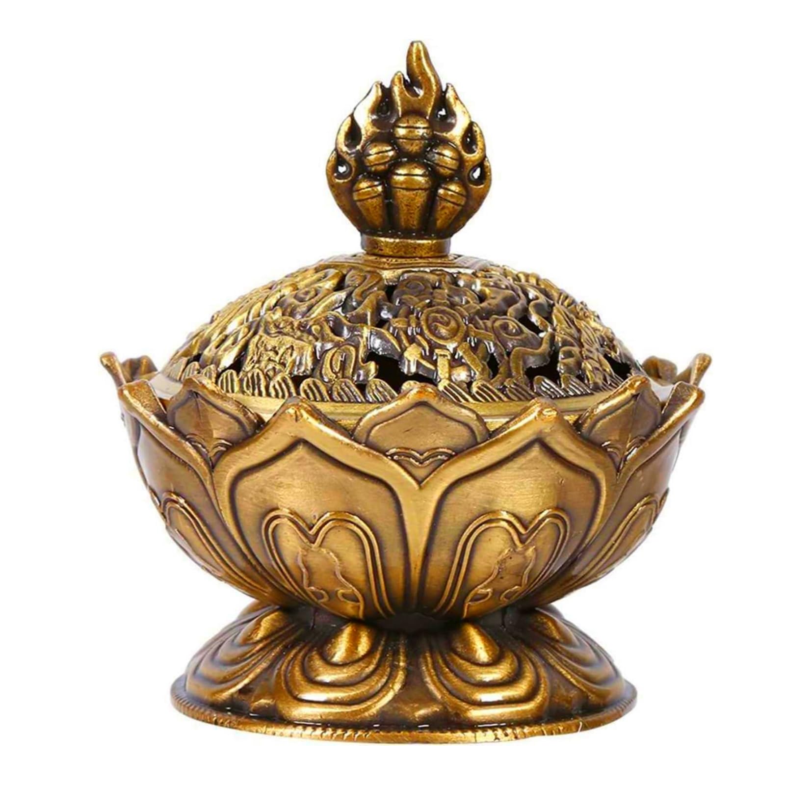 1 Pc Bronze Color Classic Lotus Incense Burner,Mini Lotus Cone Incenses Holder,Incense Burner Holder,Mini Vintage Lotus Flower Shaped Incense Holder,for Stick and Cone Incense