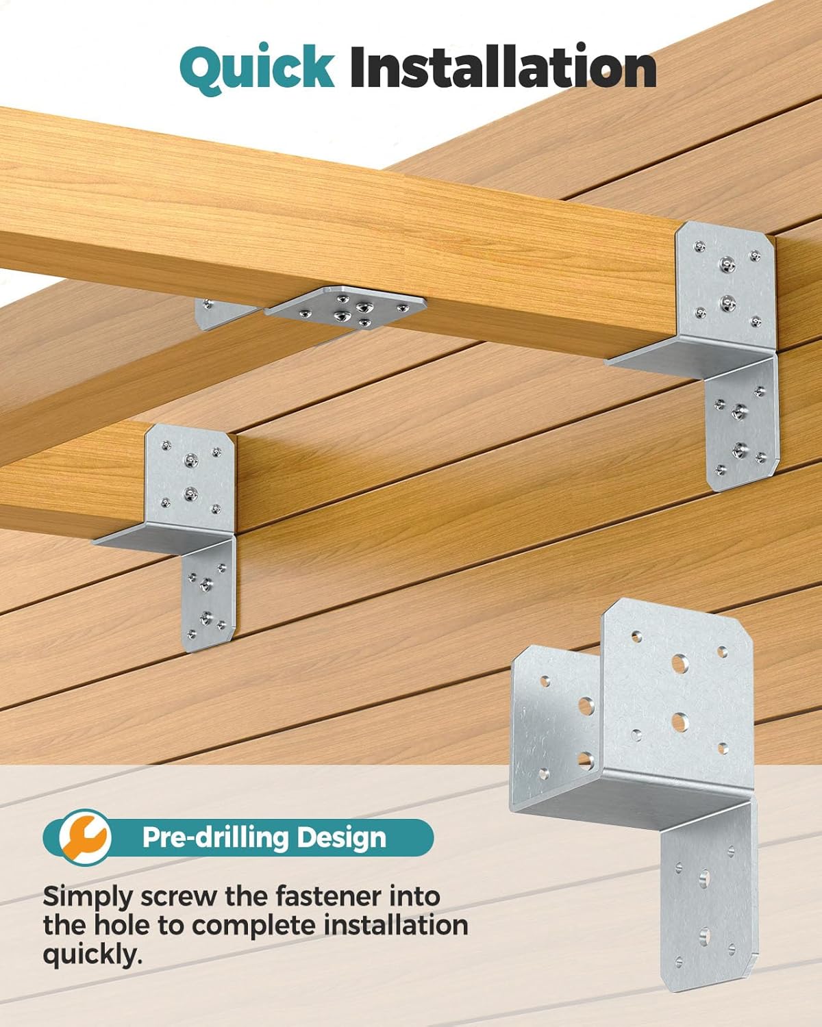 4-Pack Heavy-Duty 4x4 Post Cap Tie Brackets, Pergola Brackets, Joist Anchor Connectors, Post Cap Tie Bracket for Wood Gazebos, Decks & Porches, Truss to Beam (Galvanized-4 Pcs)