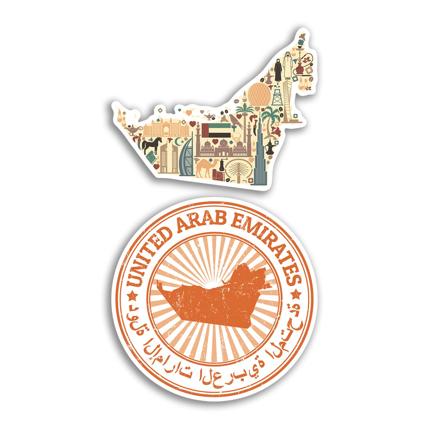 DV DESIGN 2 x 10cm Wide United Arab Emirates Vinyl Stickers - Holiday UAE Landmarks Culture Map Travel Gift #78541