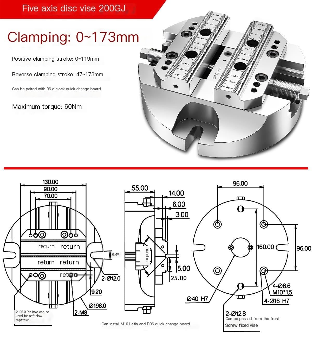 Mordaza autocentrante, ZF-125/170/200 Centro de mecanizado CNC de cinco ejes de alta precisión con mesa giratoria y fijación especializada(ZF-200)