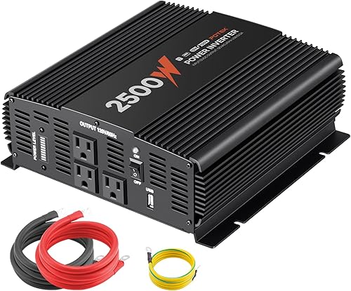 POTEK Inversor de corriente de 2500 W, convertidor de 12 V CC a 120 V CA con 3 salidas de CA