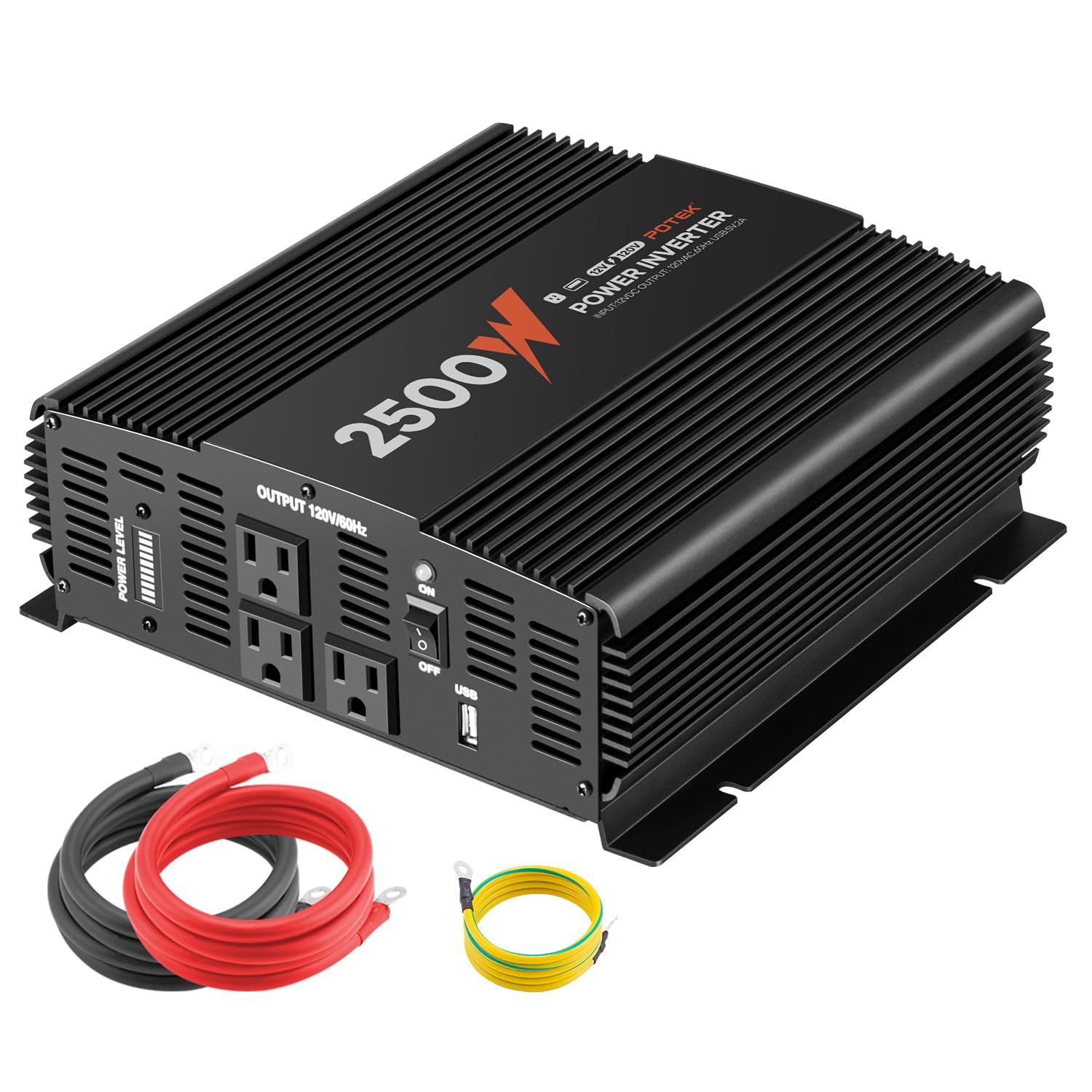 POTEK 500W Car Power Inverter DC 12V to AC 110V with 2AC outlets and 2A USB Port product thumbnail 2