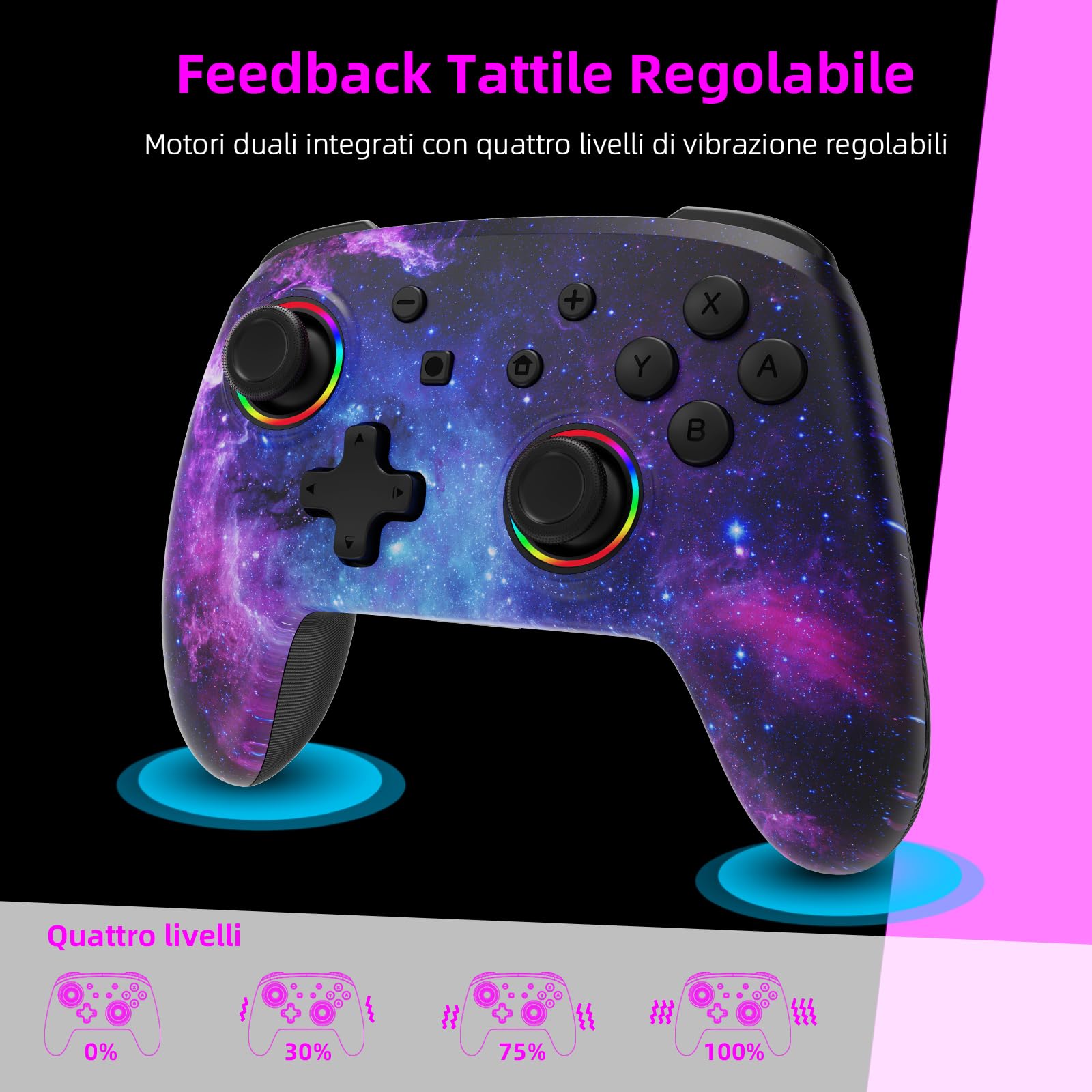 NexiGo Controller Senza Fili per Switch/Switch Lite/OLED, Controller Bluetooth per Nintendo Switch con Vibrazione, Movimento, Turbo e Luce LED (Cosmic Nebula)