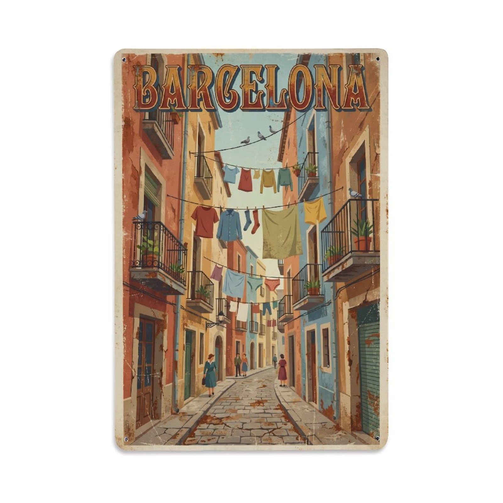 Vintage Travel Alleyways Spain Narrow Metal Tin Sign