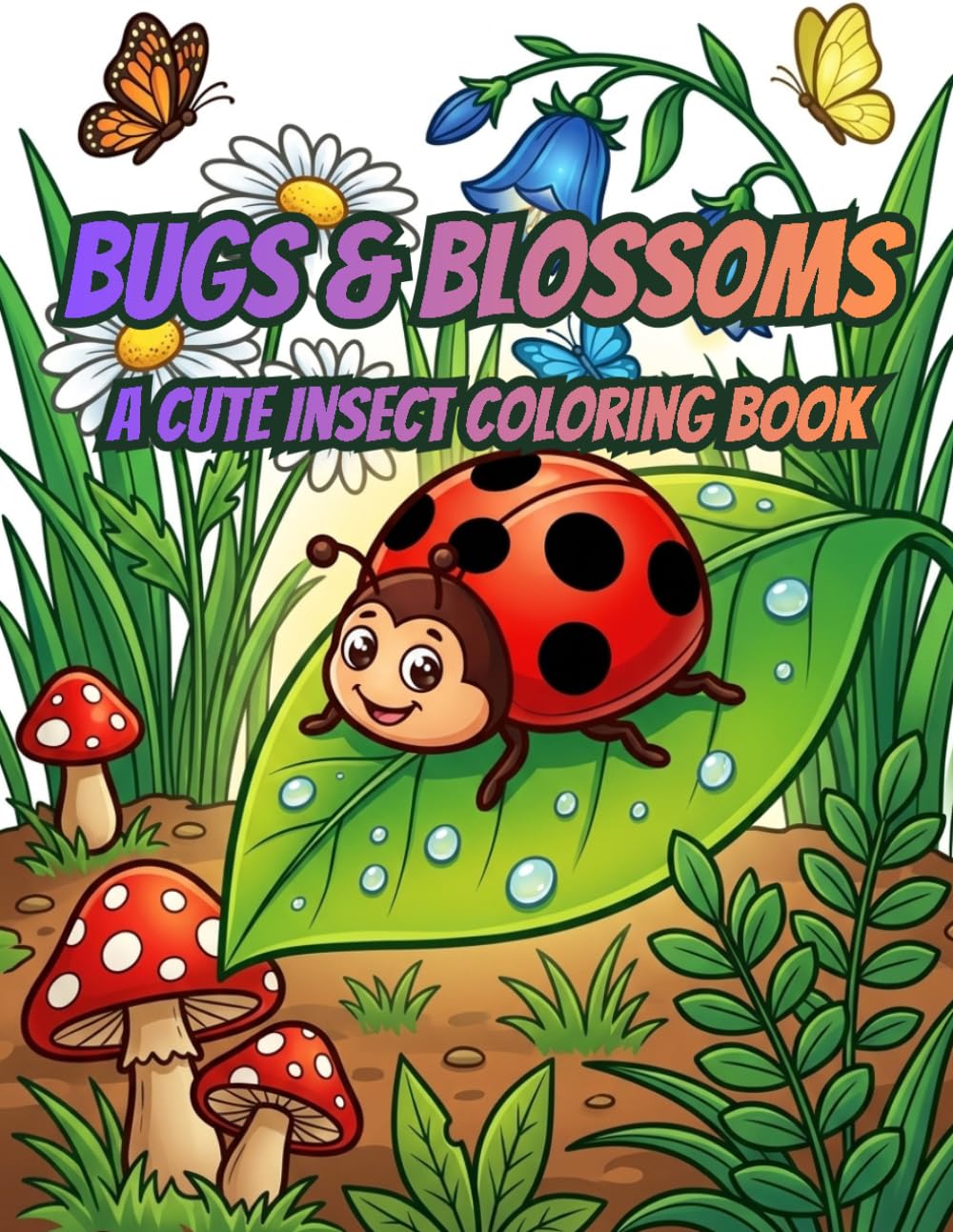 Bugs & Blossoms: A Cute Insect Coloring Book: Fun Garden Bugs, Butterflies, Bees & Nature Scenes for Kids Ages 4–12 with Easy Bold Designs