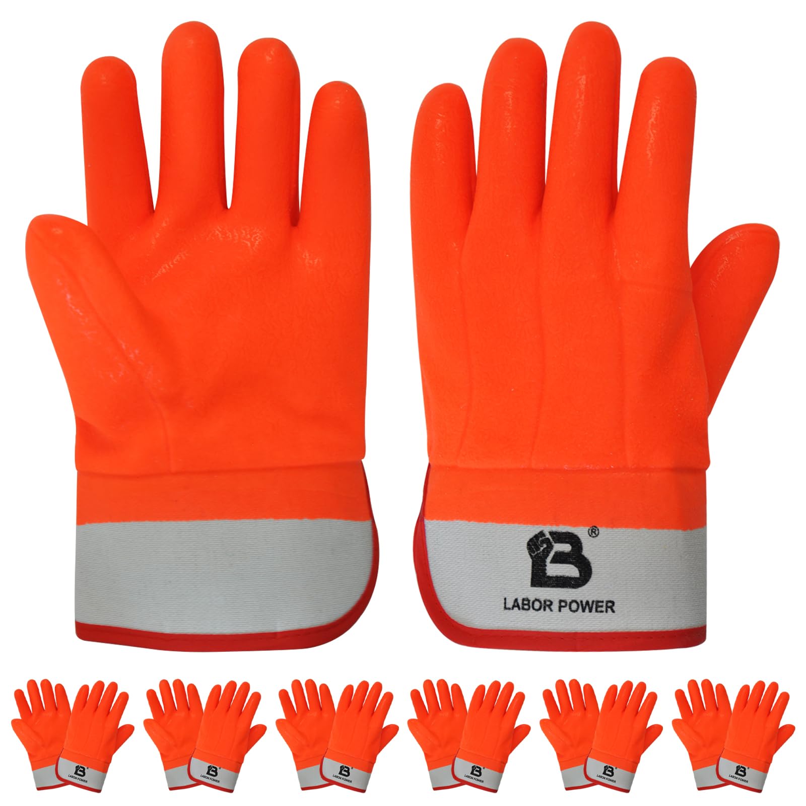 LABOR POWER PVC Foam Lined Gloves for Men Waterproof Work Gloves with Rubberized Safety Cuff, Sandy Finish