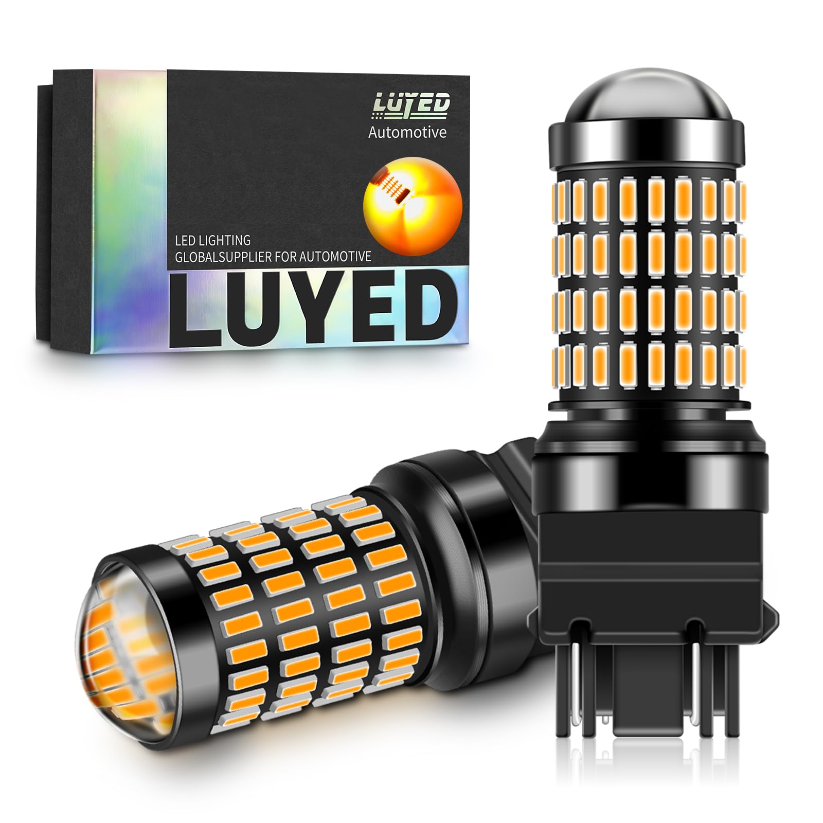 LUYED Newest 3157 LED Bulbs for Turn Signal Light Amber Yellow 400% Brighter 3156 3056 4057 4157 LED Bulb with Projector for Blinker Parking Brake Lights, Pack of 2