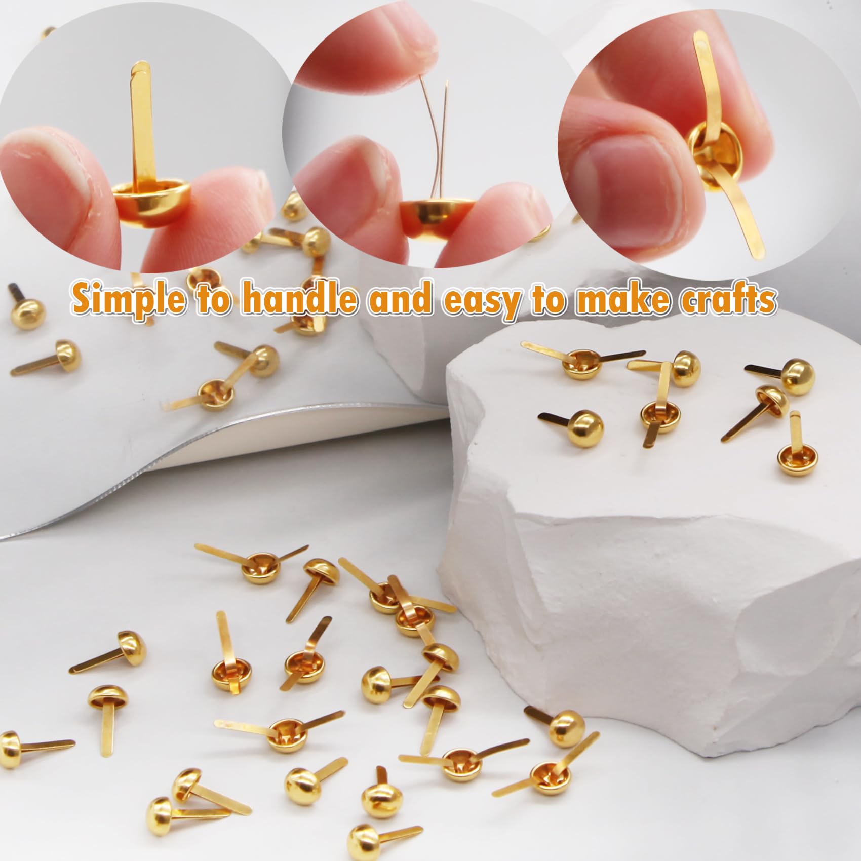 EuTengHao 700Pcs Brass Fasteners Scrapbooking Brads Round Head Brass Plated Fasteners for Craft Art Crafting School Decorative Scrapbooking DIY Supplies (1/2 Inch Shank, 8mm Head, Gold) - Image 9