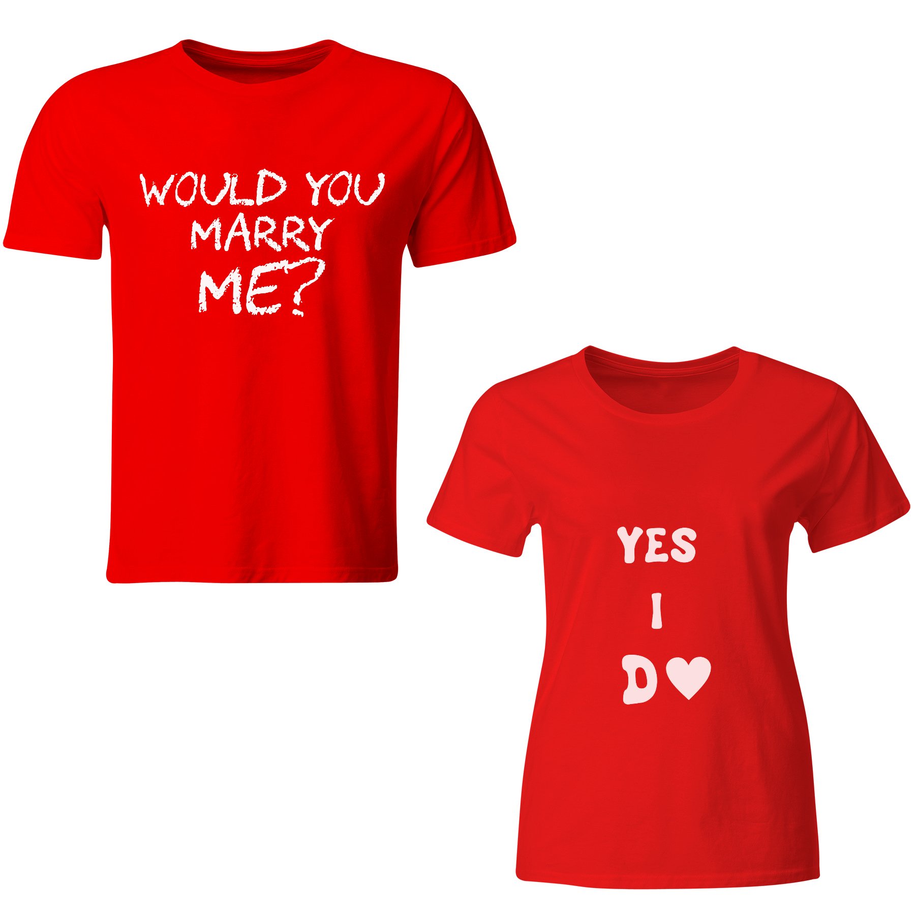 iberry's Couple Men's & Women's Cotton Printed Regular Fit T-Shirts (Pack of 2) - Would You Marry Me