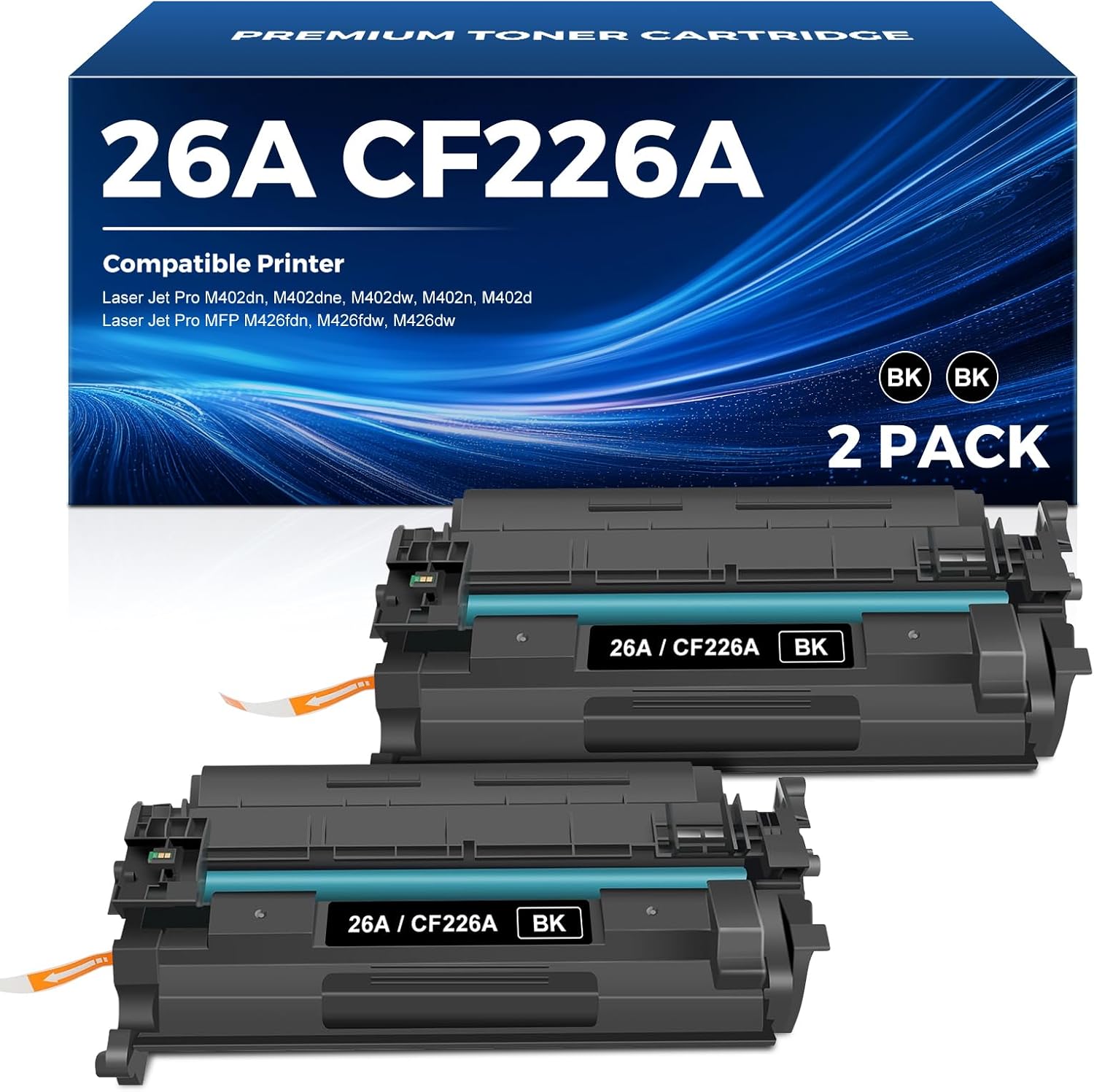 26A Toner Cartridge Compatible for HP 26A Black Toner Cartridge CF226A 26X CF226X Work for Laser Jet Pro MFP M426fdw, M426fdn, M402dn, M402dne, M402dw, M402n, M426, M402 Series Printer, 2 Pack