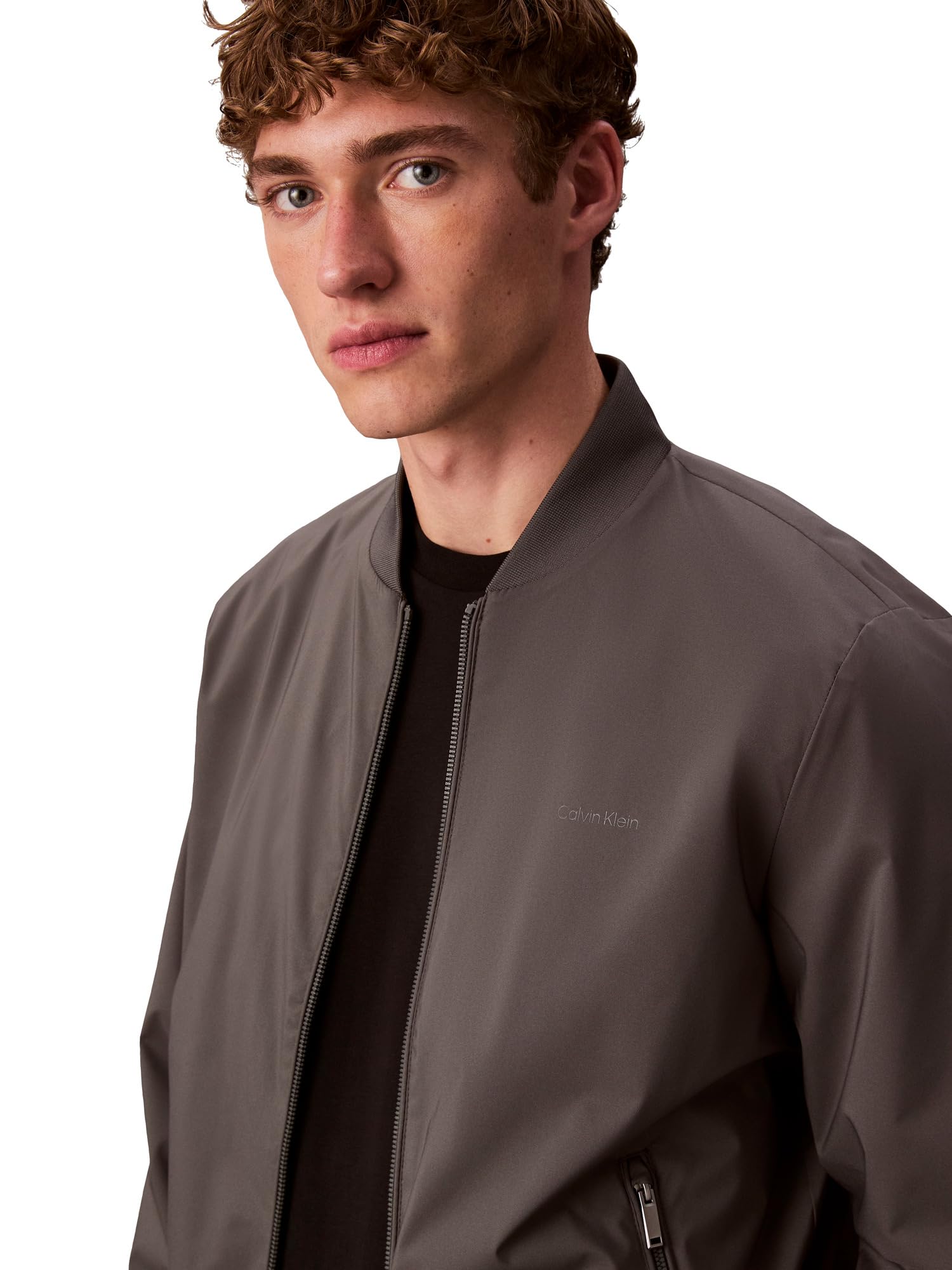 Calvin Klein mens Matte Logo Zip Bomber Jacket