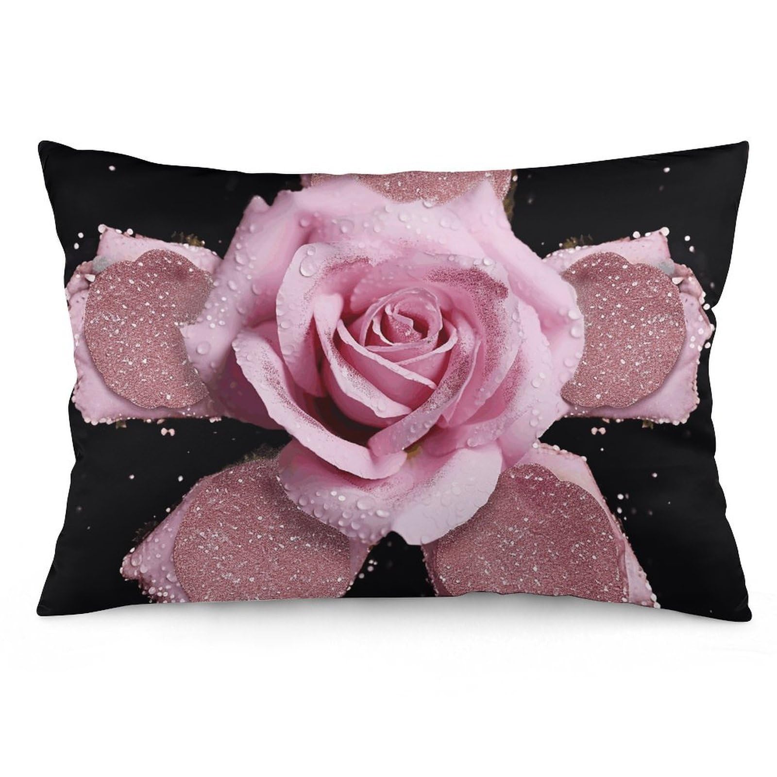 NONHAI 2 Pack Pillow Cases for Hair and Skin, Soft Breathable Pillow Case Covers with Hidden Zipper, Glitter Rose Pillowcase 16 "x24 Pillow Covers for Sleeping Gift